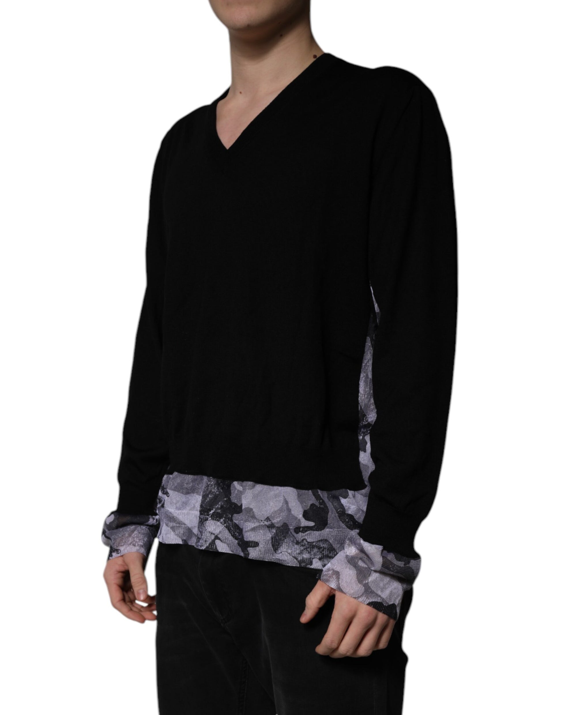 Dolce & Gabbana Black Camouflage V-neck Pullover Sweater Dolce & Gabbana