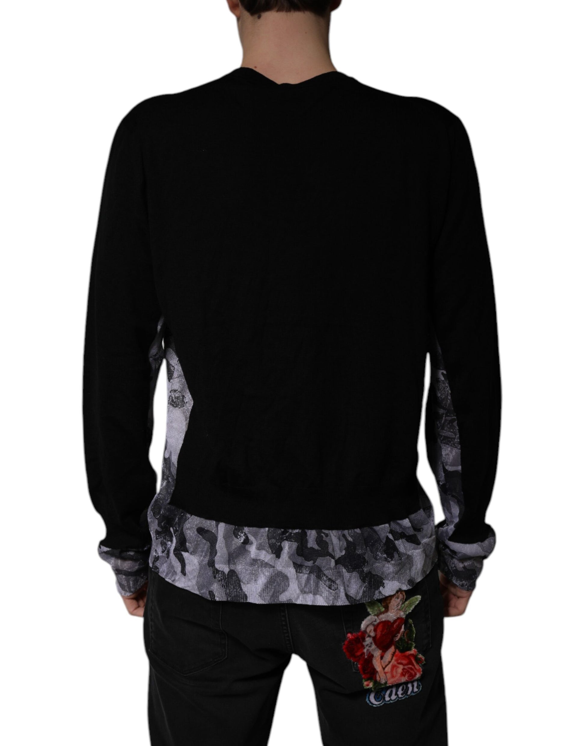 Dolce & Gabbana Black Camouflage V-neck Pullover Sweater Dolce & Gabbana