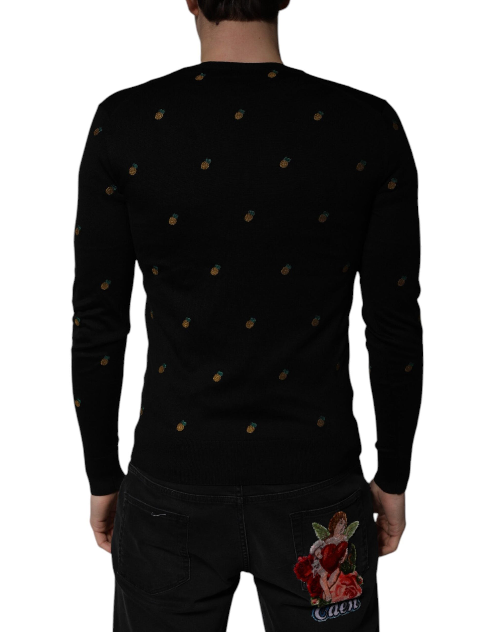 Dolce & Gabbana Black Pineapple Crew Neck Pullover Sweater Dolce & Gabbana