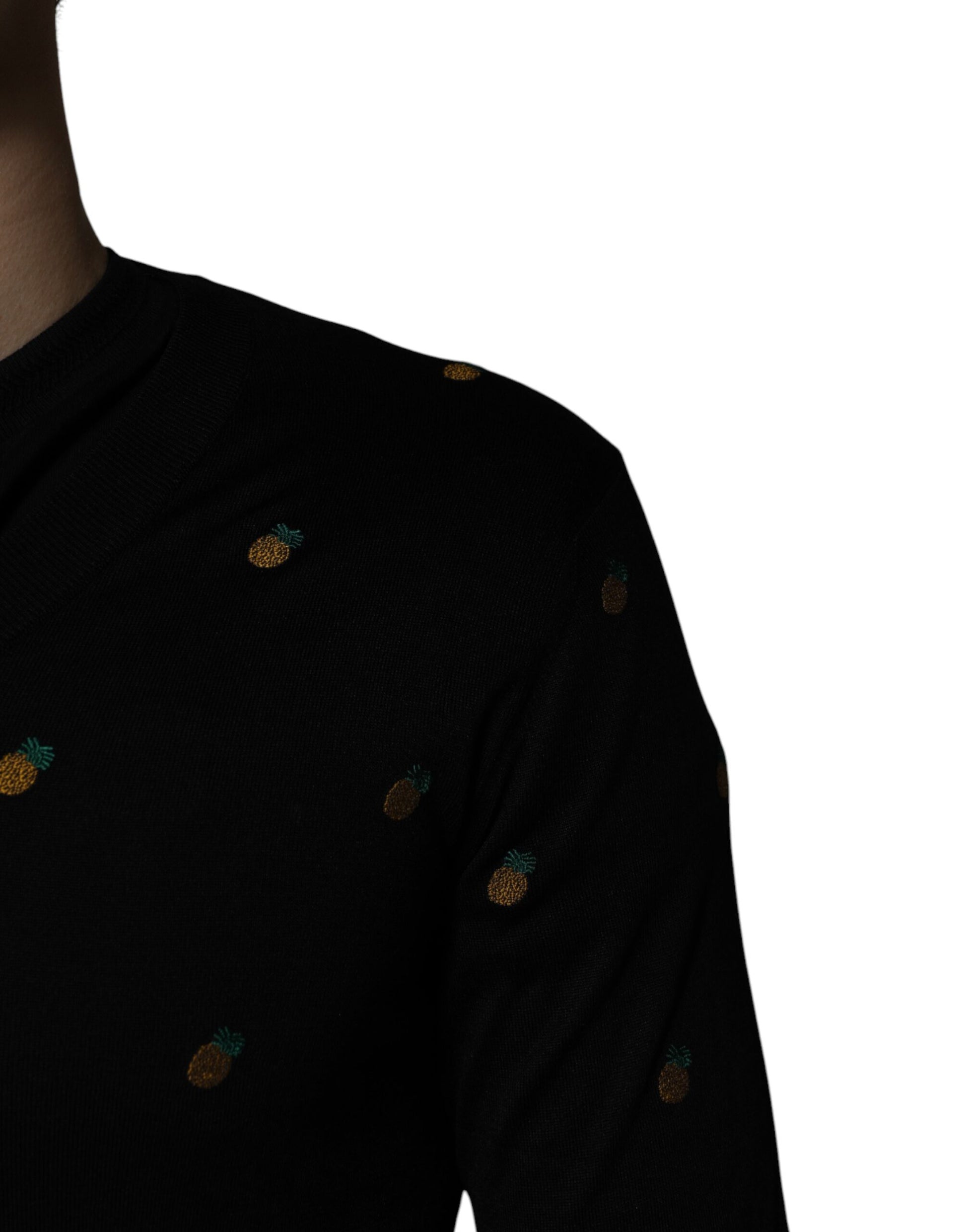 Dolce & Gabbana Black Pineapple Crew Neck Pullover Sweater Dolce & Gabbana