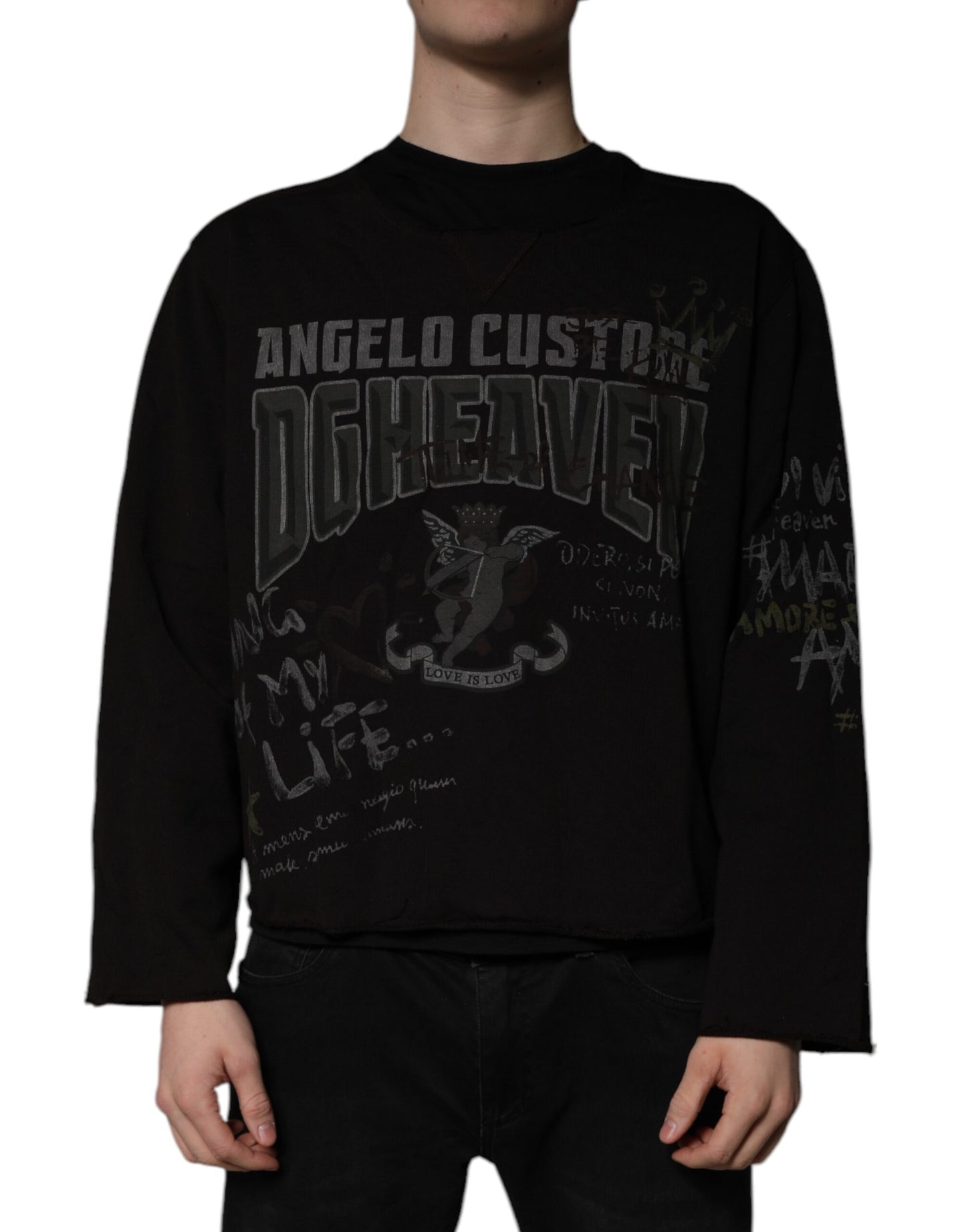 Dolce & Gabbana Black DG Heaven Crew Neck Pullover Sweater Dolce & Gabbana