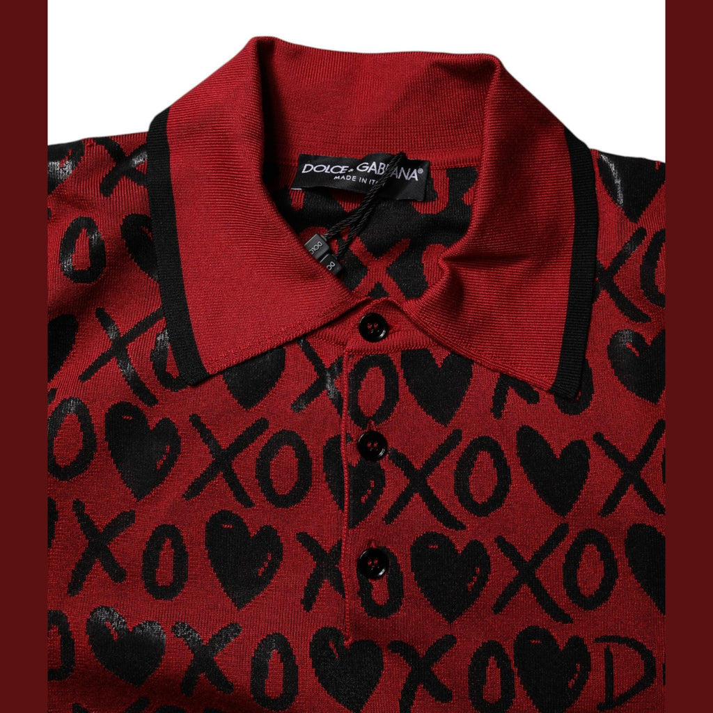 Dolce & Gabbana Red Cotton XOXO Collared Polo T-shirt