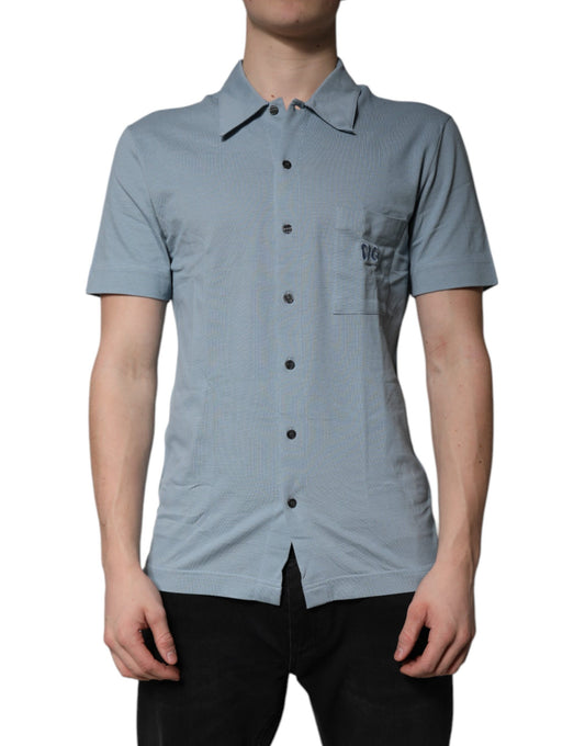 Dolce & Gabbana Blue Cotton Button Down Casual Men Polo Shirt Dolce & Gabbana