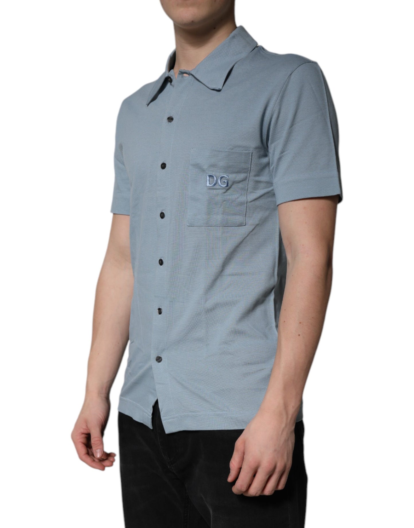 Dolce & Gabbana Blue Cotton Button Down Casual Men Polo Shirt Dolce & Gabbana
