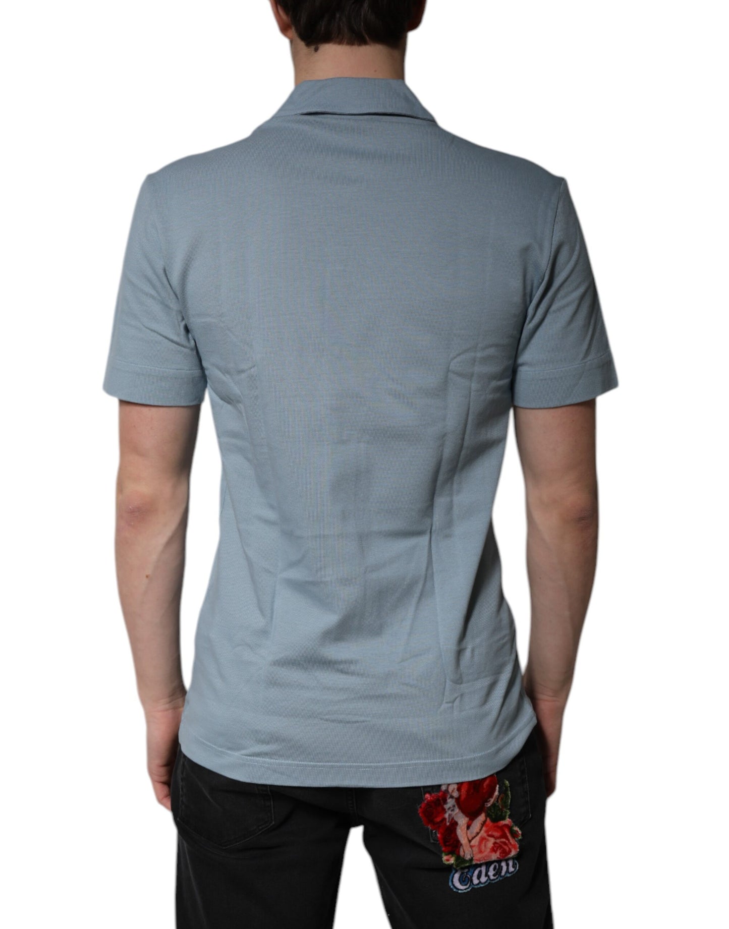 Dolce & Gabbana Blue Cotton Button Down Casual Men Polo Shirt Dolce & Gabbana