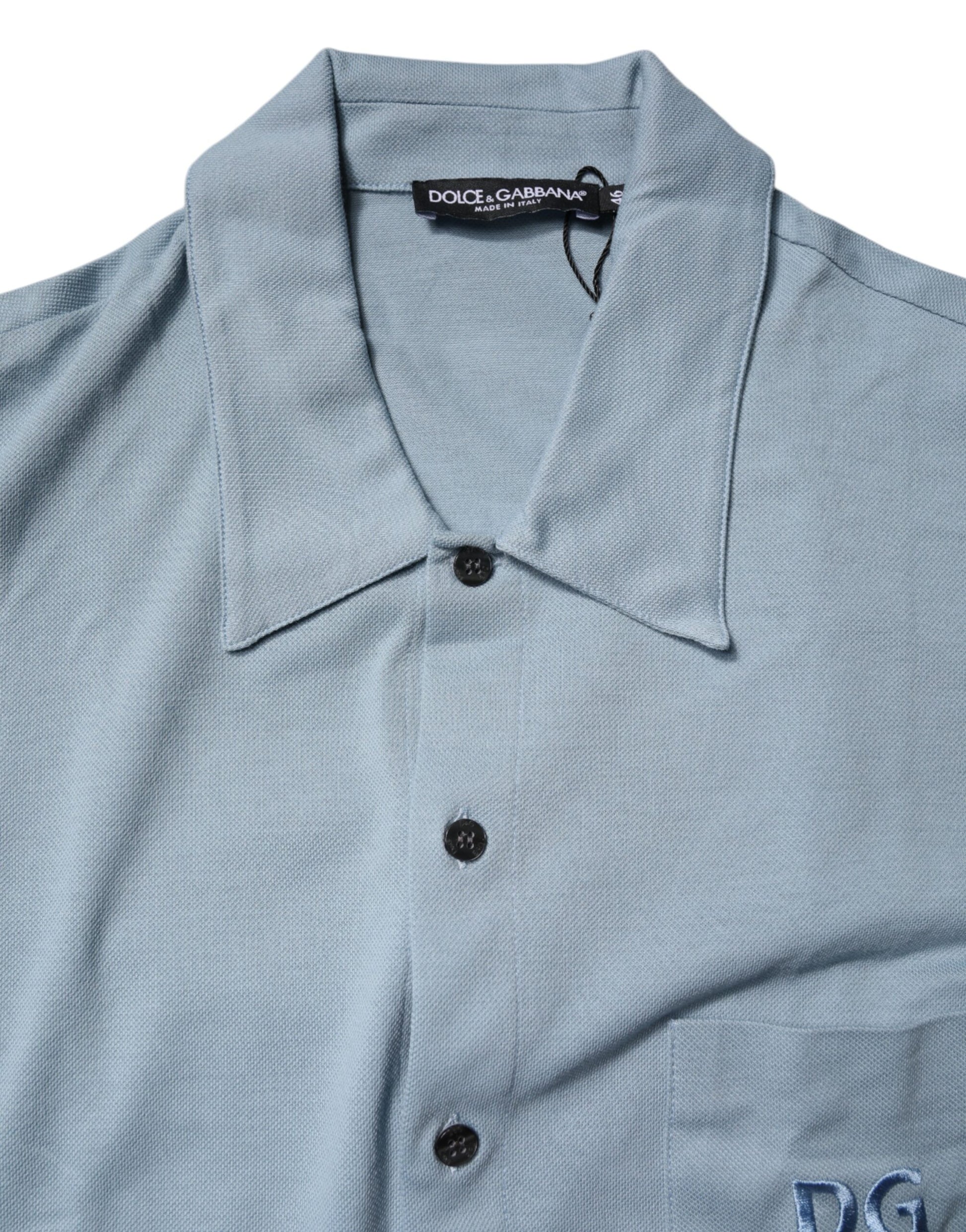 Dolce & Gabbana Blue Cotton Button Down Casual Men Polo Shirt Dolce & Gabbana