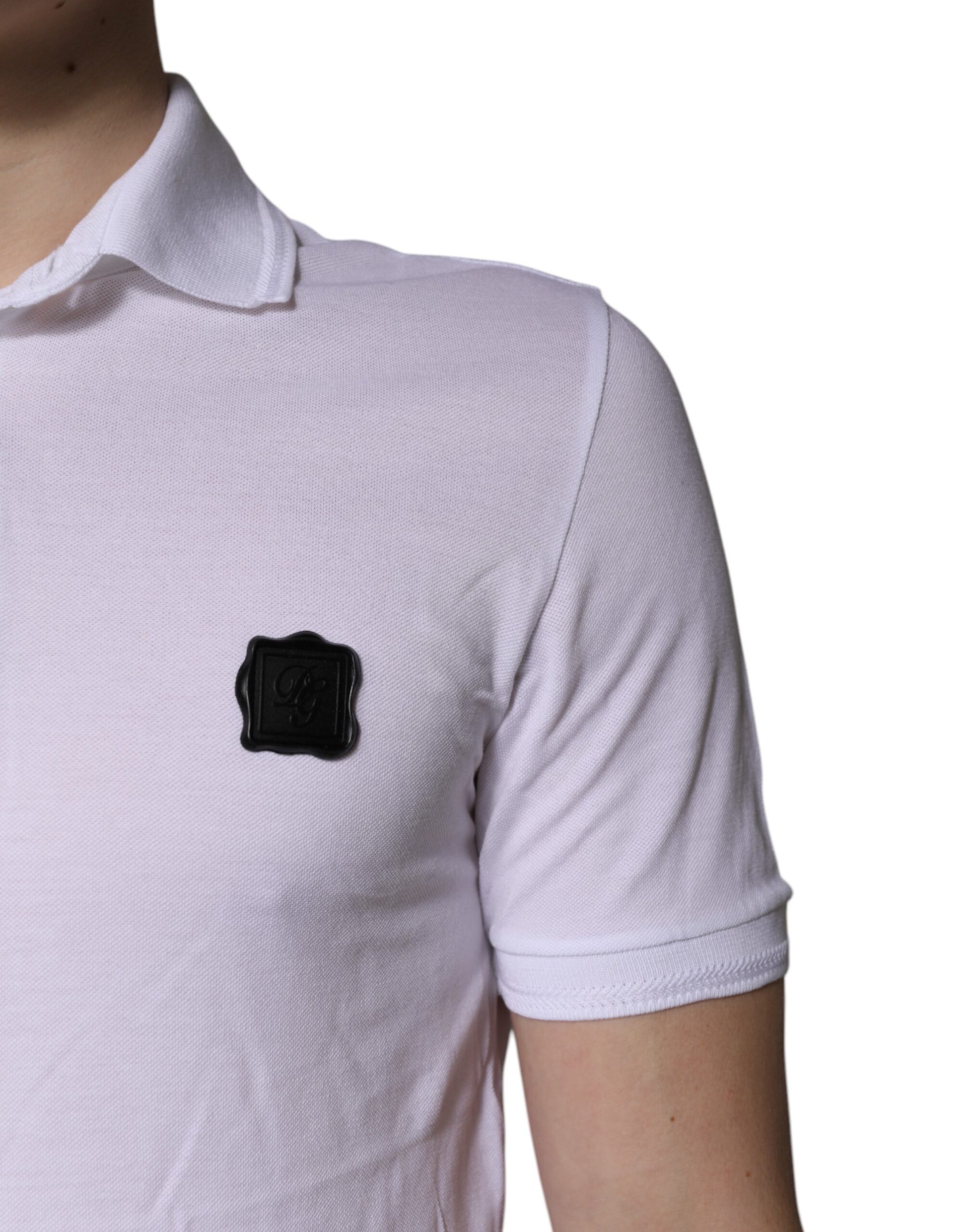 Dolce & Gabbana White Cotton Logo Collared Polo T-shirt