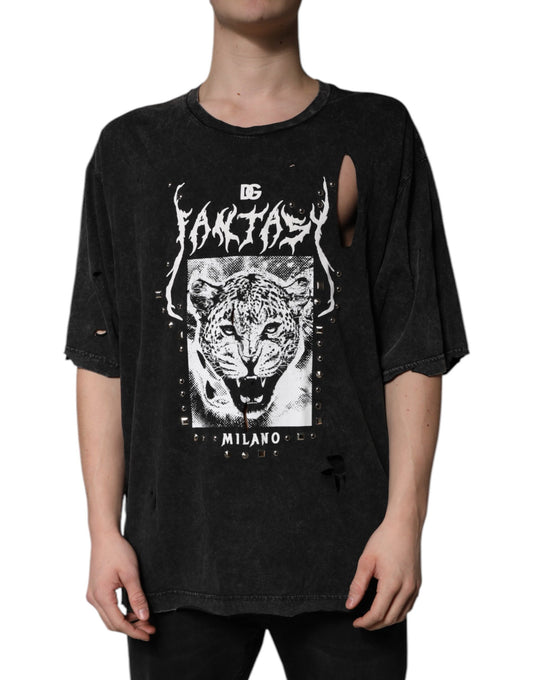 Dolce & Gabbana Black Graphic Print Cotton Crew Neck T-shirt Dolce & Gabbana