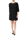 Dolce & Gabbana Black Crystal Embellished Round Neck Mini Dress - Eljoys Fashion 