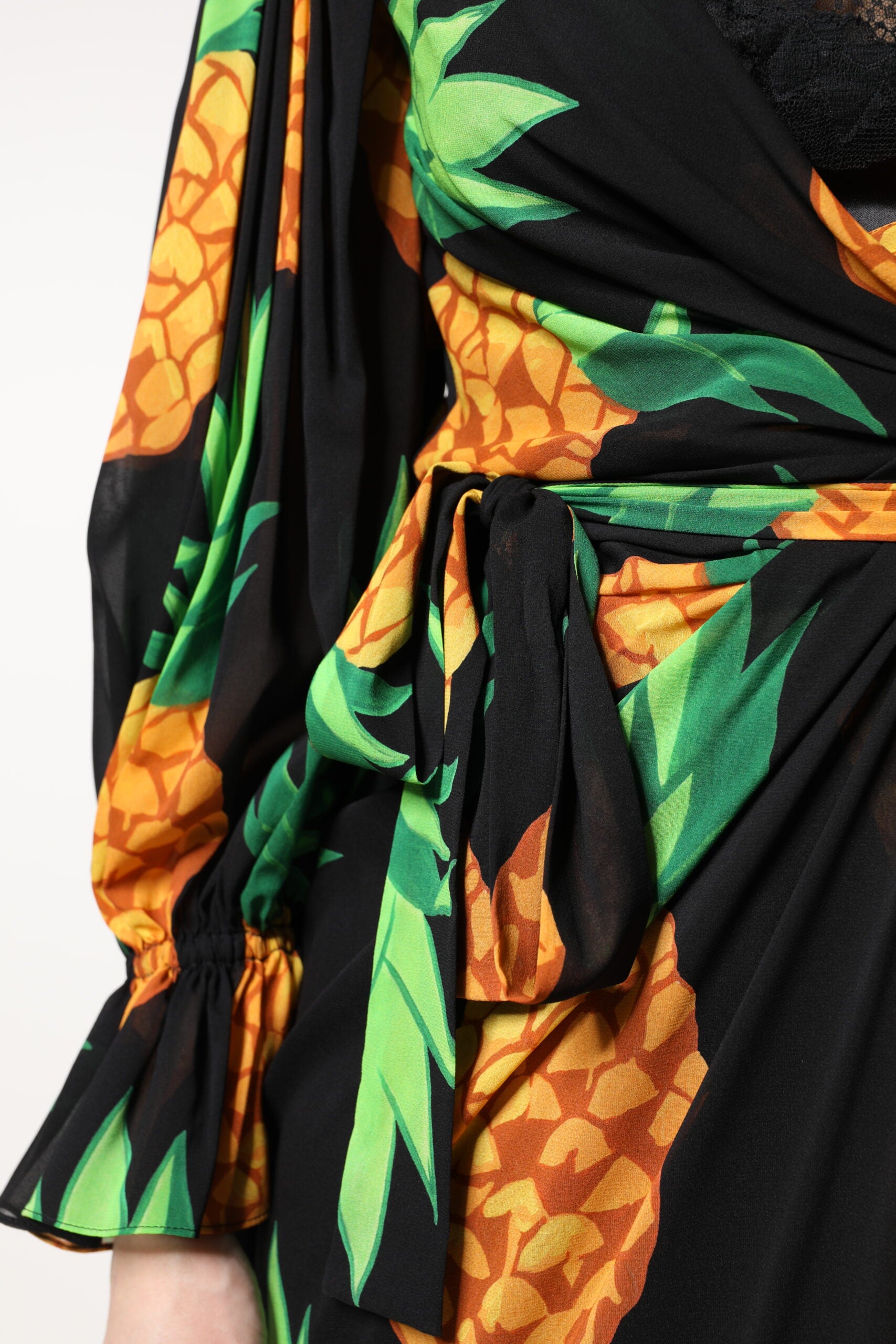 Dolce & Gabbana Black Silk Pineapple Draped Print Wrap Dress Dolce & Gabbana