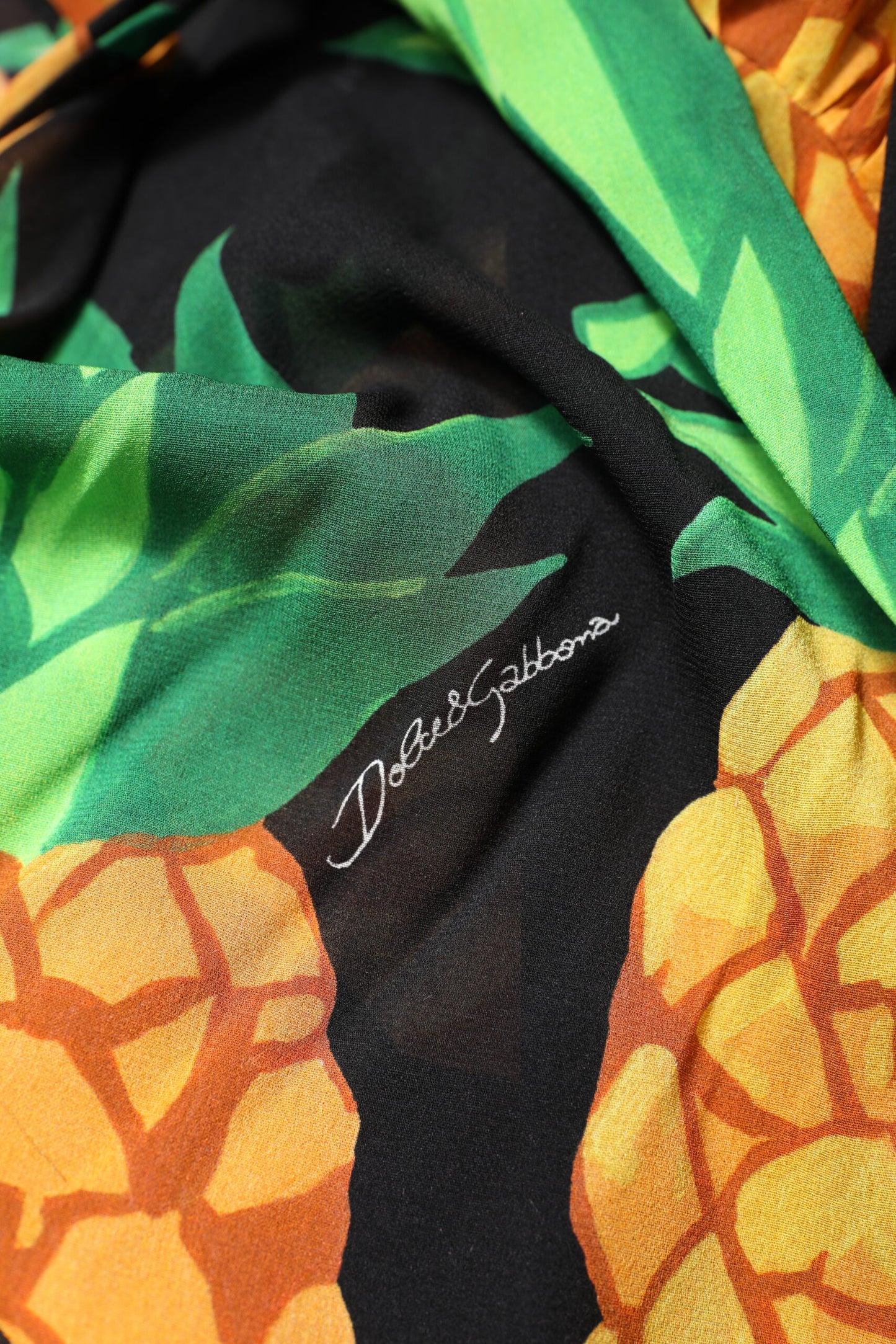 Dolce & Gabbana Black Silk Pineapple Draped Print Wrap Dress Dolce & Gabbana