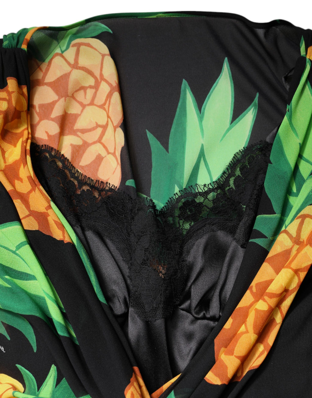 Dolce & Gabbana Black Silk Pineapple Draped Print Wrap Dress - Eljoys Fashion 