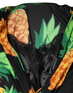 Dolce & Gabbana Black Silk Pineapple Draped Print Wrap Dress - Eljoys Fashion 