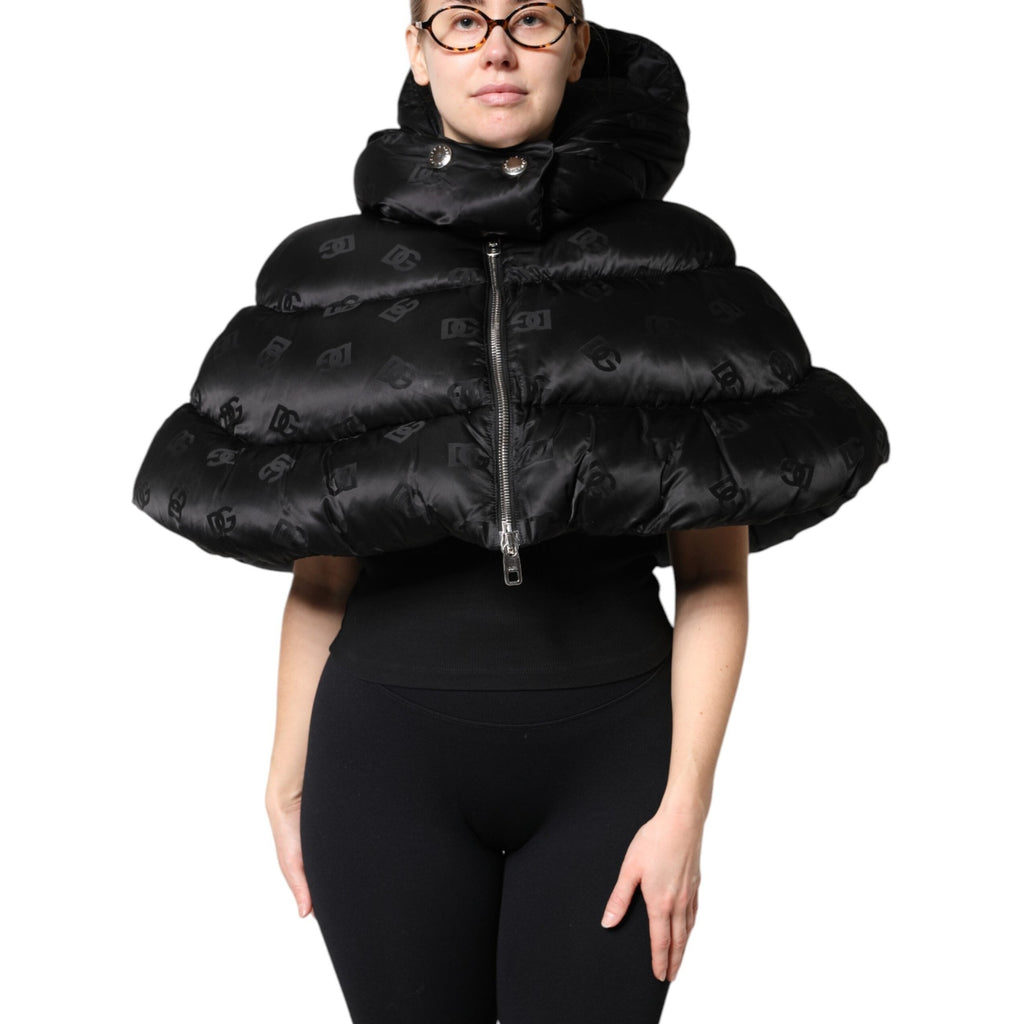 Dolce & Gabbana Black Padded Puffer Hooded Full Zip Cropped Jacket