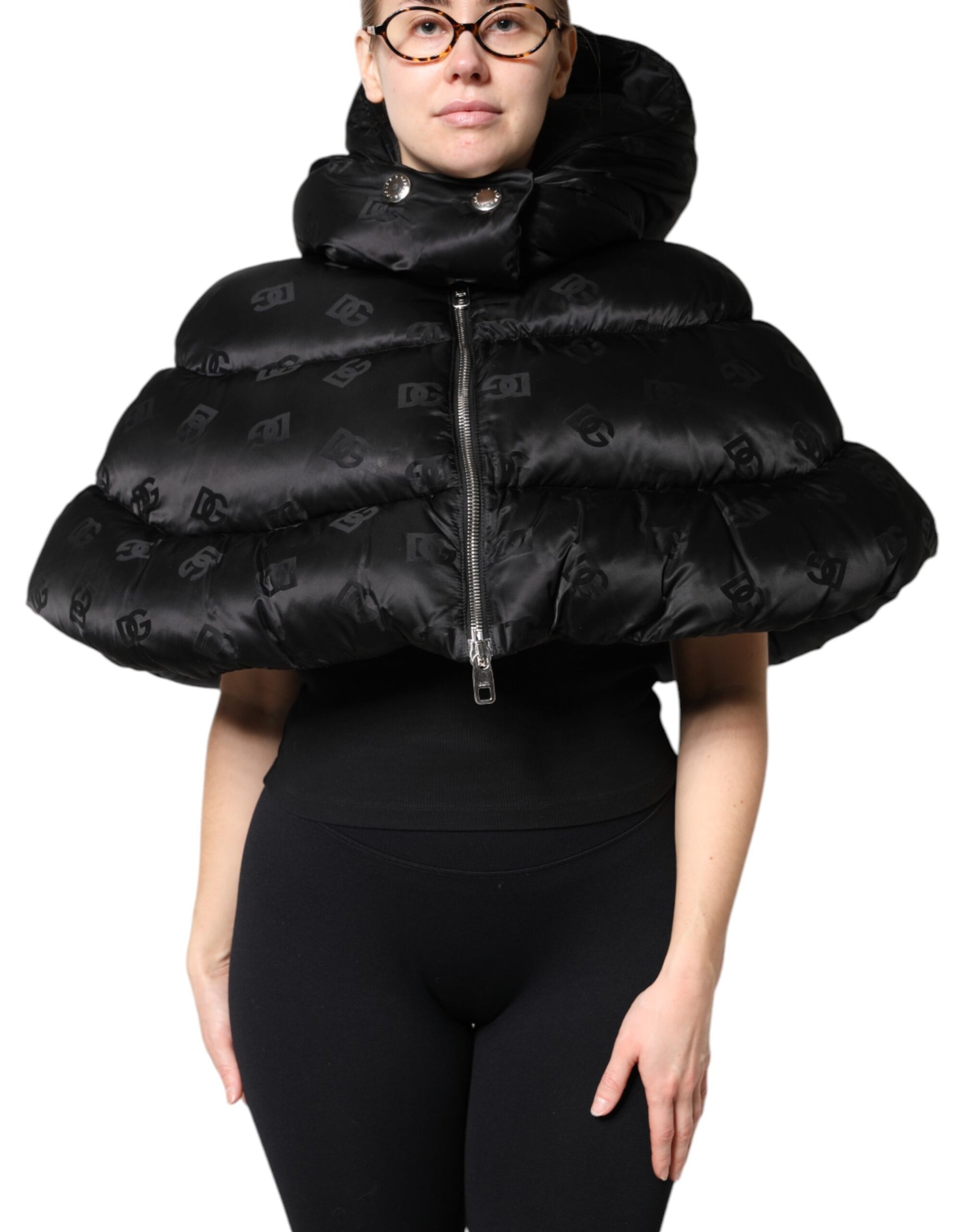 Dolce & Gabbana Black Padded Puffer Hooded Full Zip Cropped Jacket Dolce & Gabbana