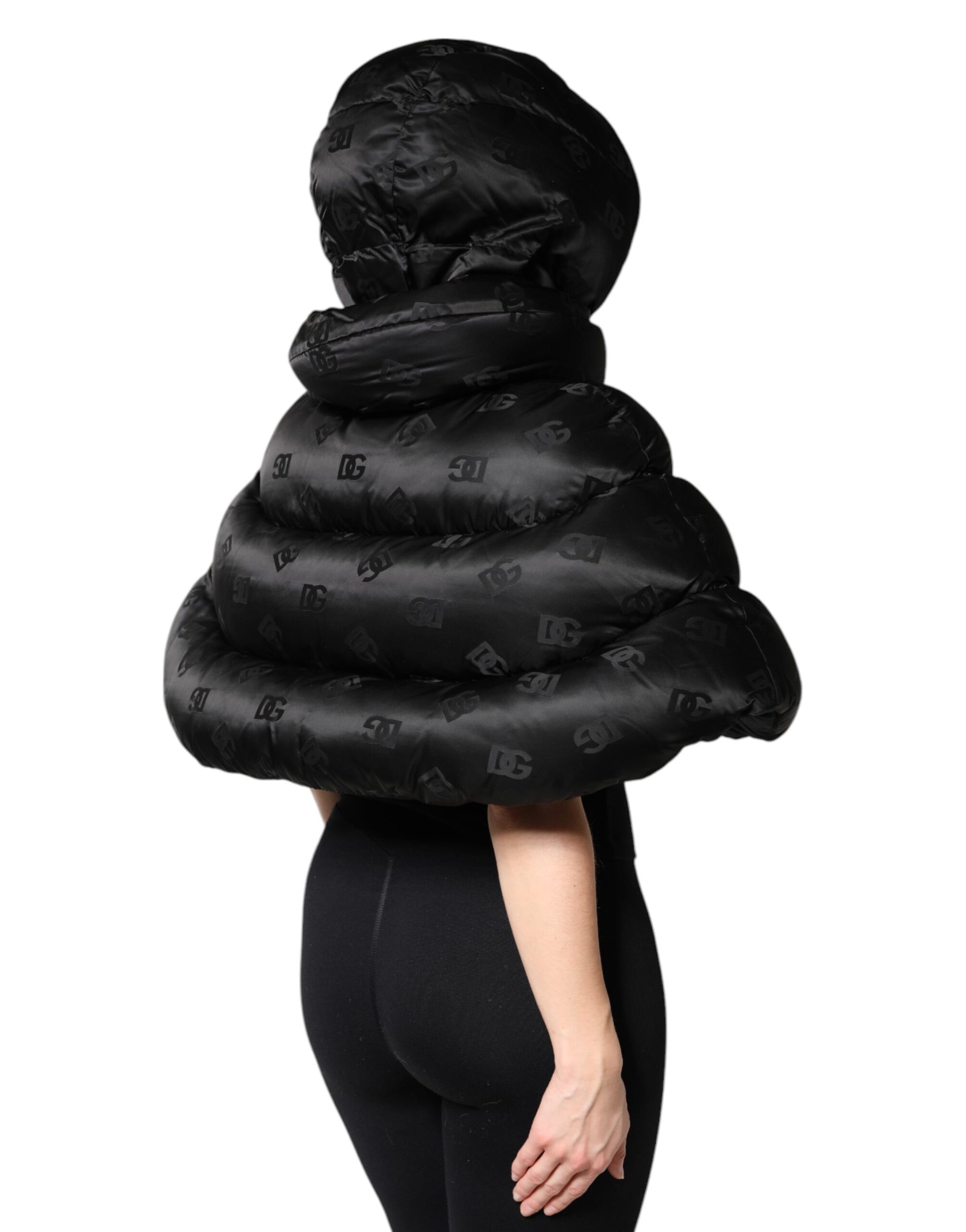 Dolce & Gabbana Black Padded Puffer Hooded Full Zip Cropped Jacket Dolce & Gabbana