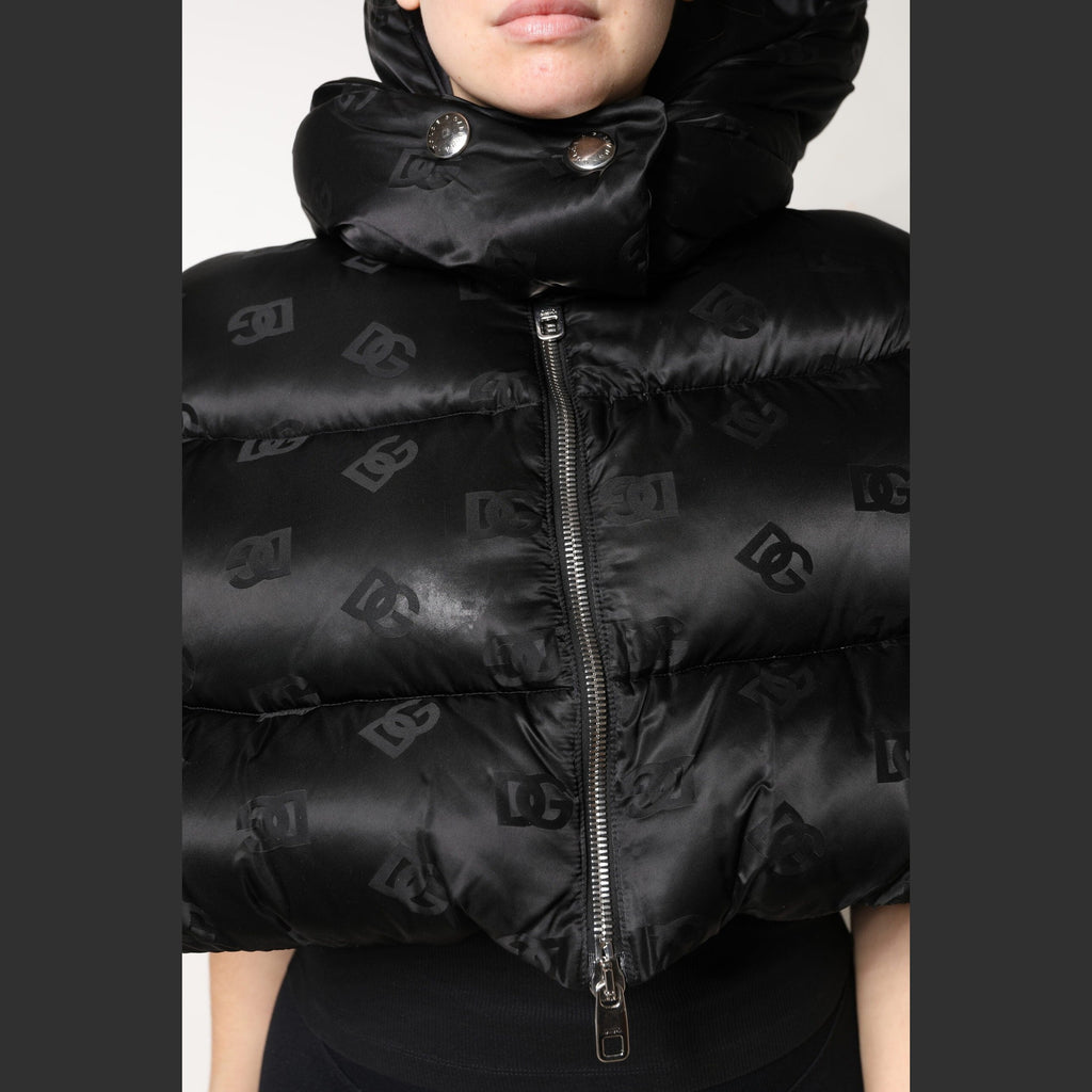 Dolce & Gabbana Black Padded Puffer Hooded Full Zip Cropped Jacket