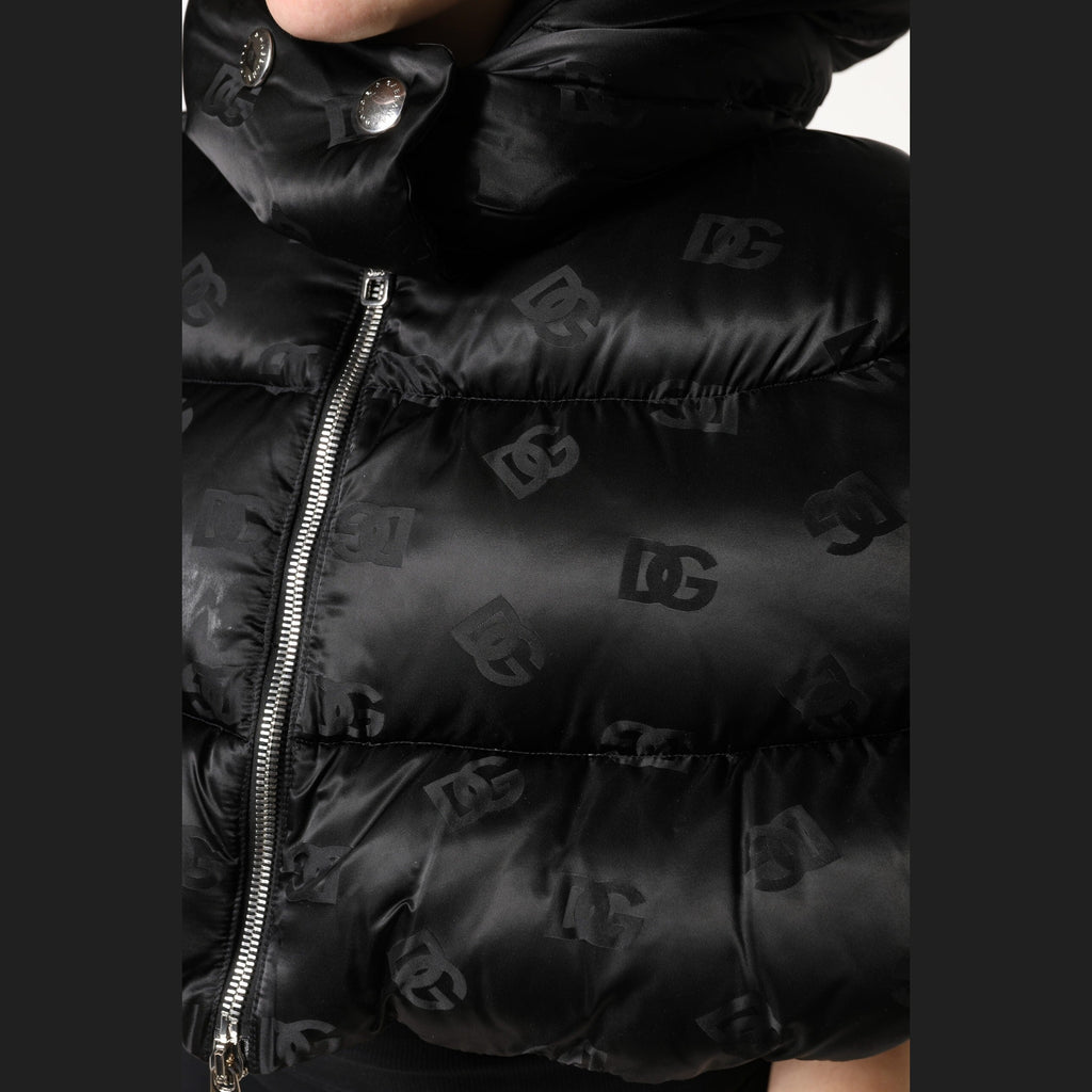 Dolce & Gabbana Black Padded Puffer Hooded Full Zip Cropped Jacket