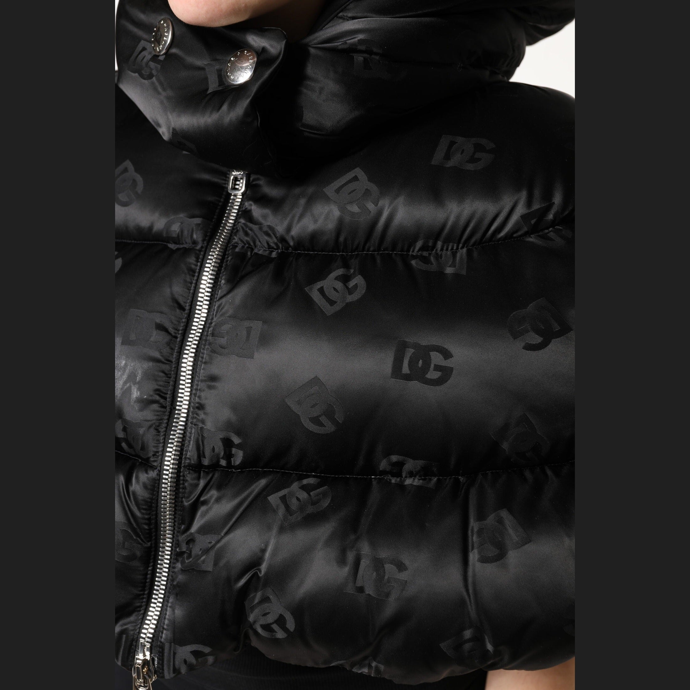 Dolce & Gabbana Black Padded Puffer Hooded Full Zip Cropped Jacket