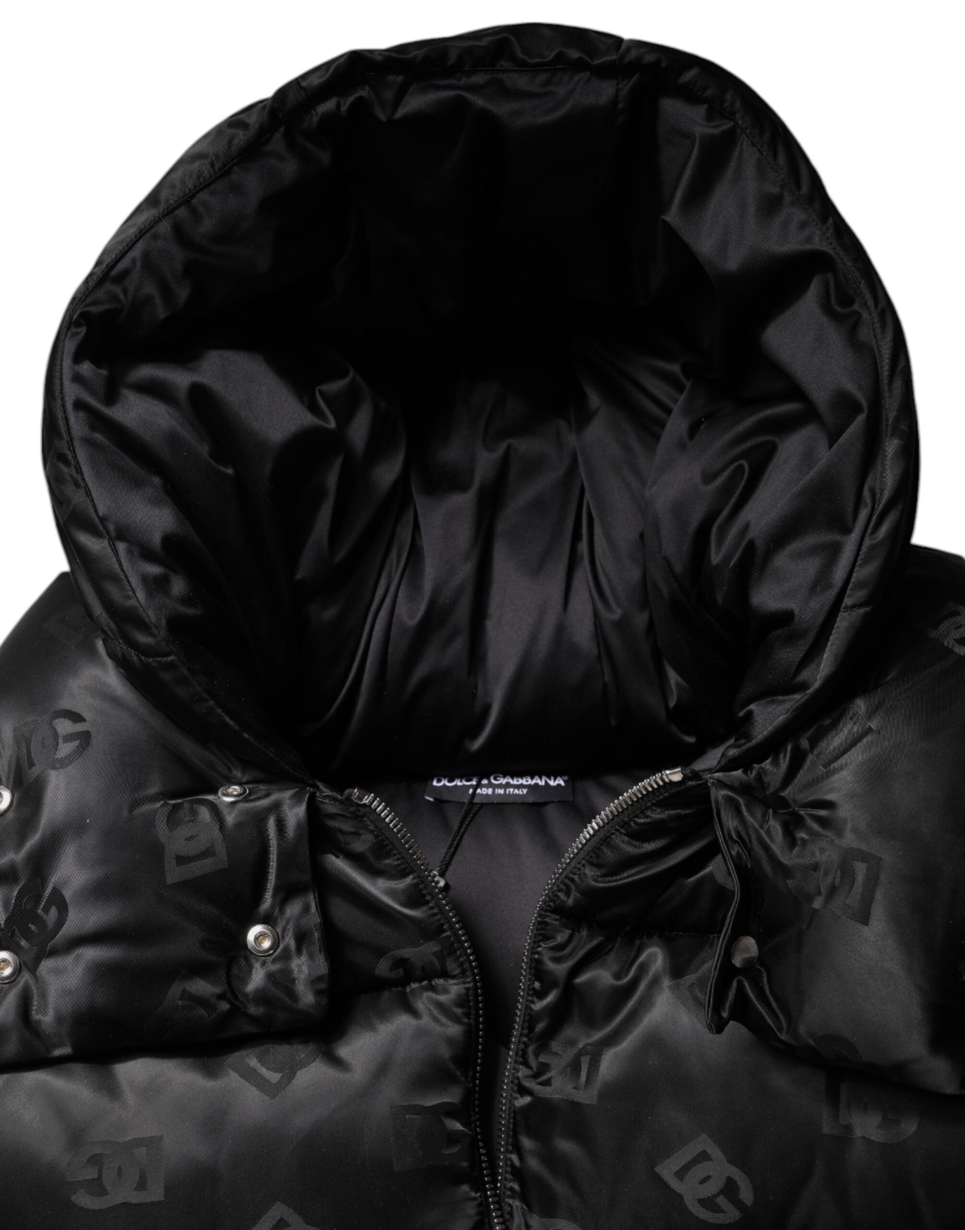 Dolce & Gabbana Black Padded Puffer Hooded Full Zip Cropped Jacket Dolce & Gabbana