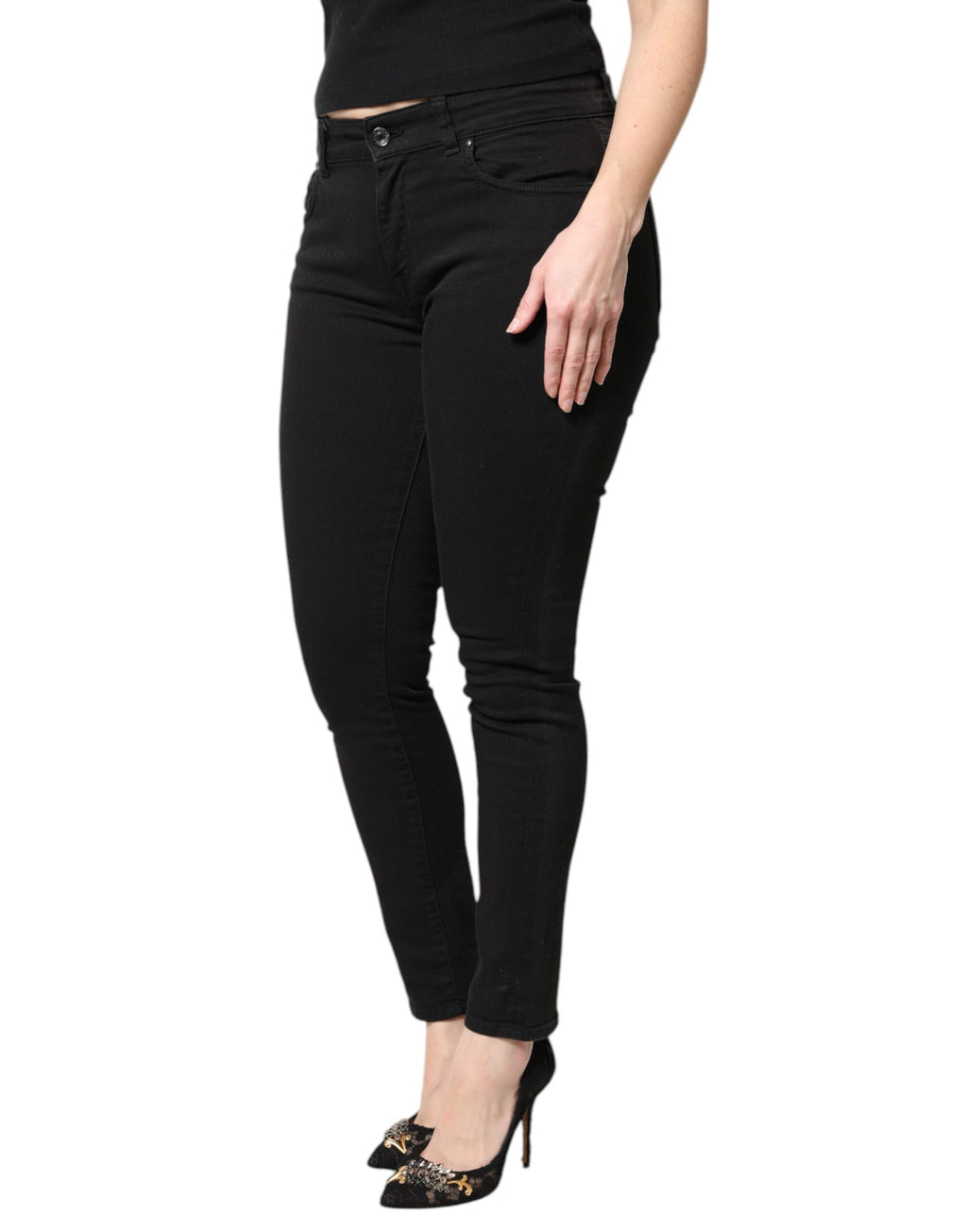 Dolce & Gabbana Black Cotton Mid Waisted Skinny Denim Jeans - Eljoys Fashion 