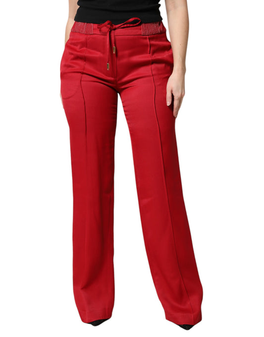 Dolce & Gabbana Red Viscose Straight Fit Pants Dolce & Gabbana