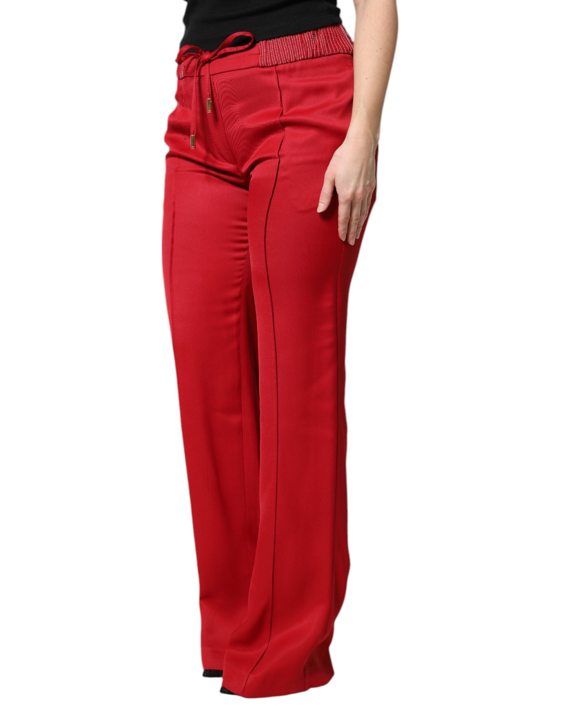 Dolce & Gabbana Red Viscose Straight Fit Pants Dolce & Gabbana