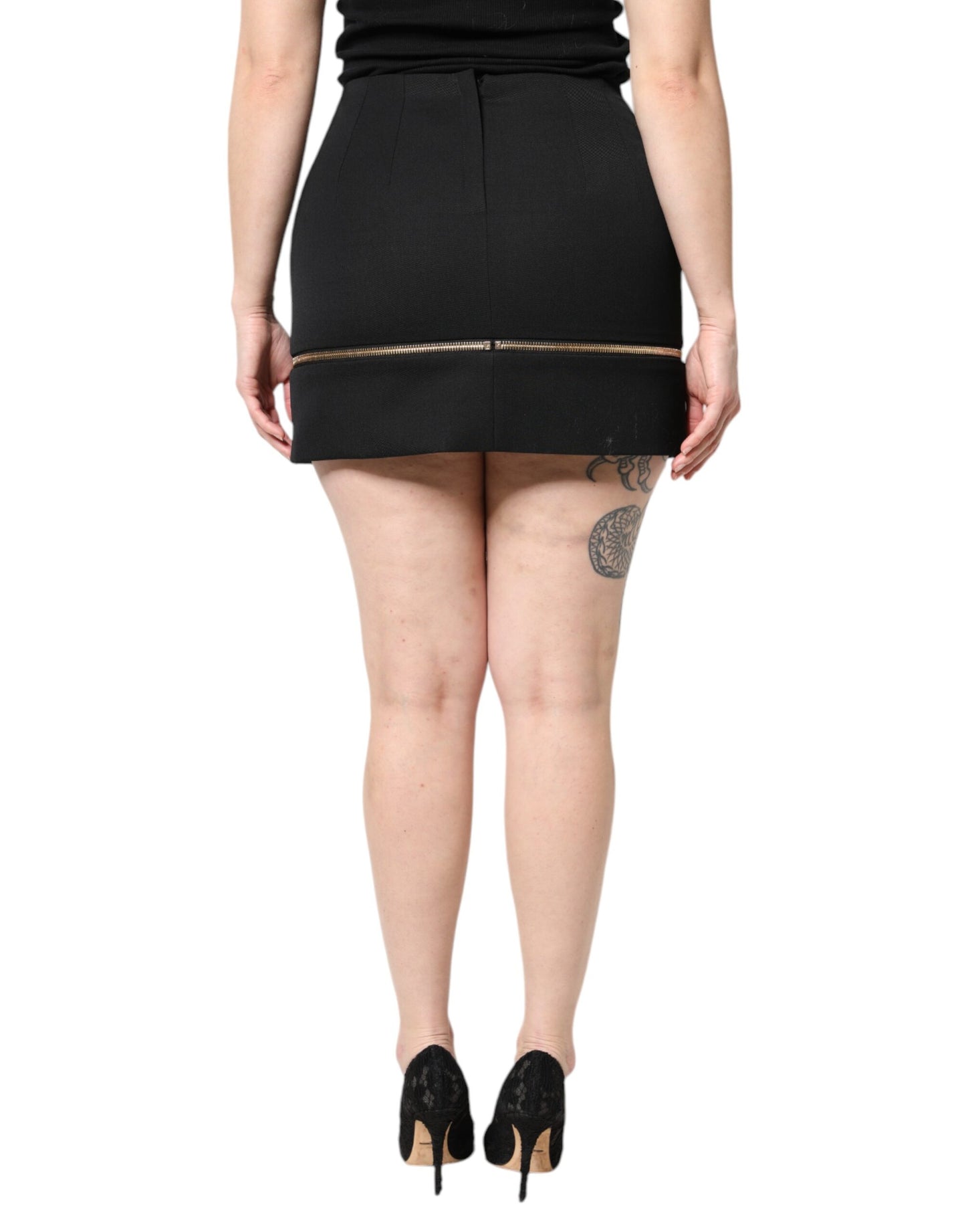 Dolce & Gabbana Black Virgin Wool High Waisted Mini Skirt Dolce & Gabbana