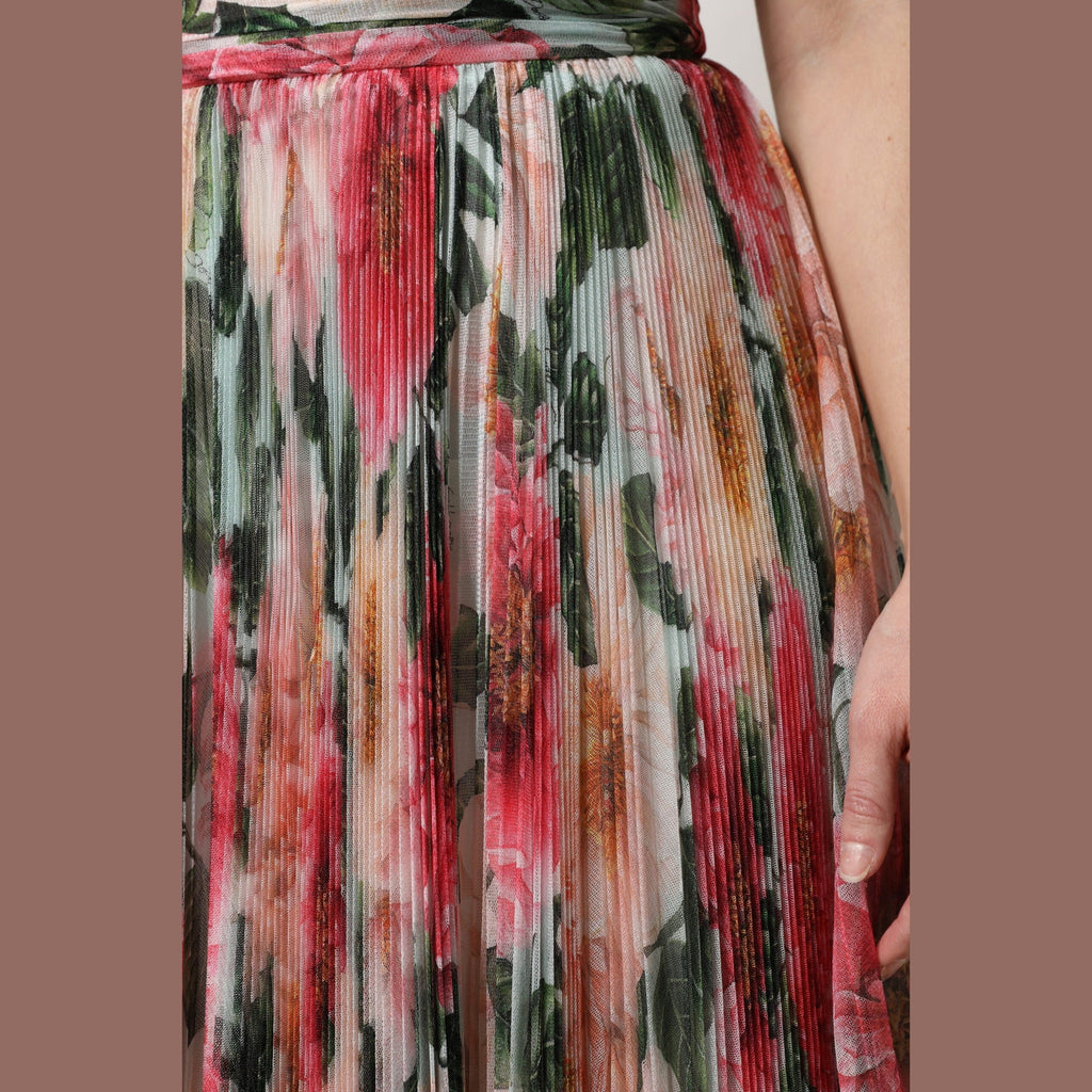 Dolce & Gabbana Multicolor Silk Floral High Waist Midi Skirt