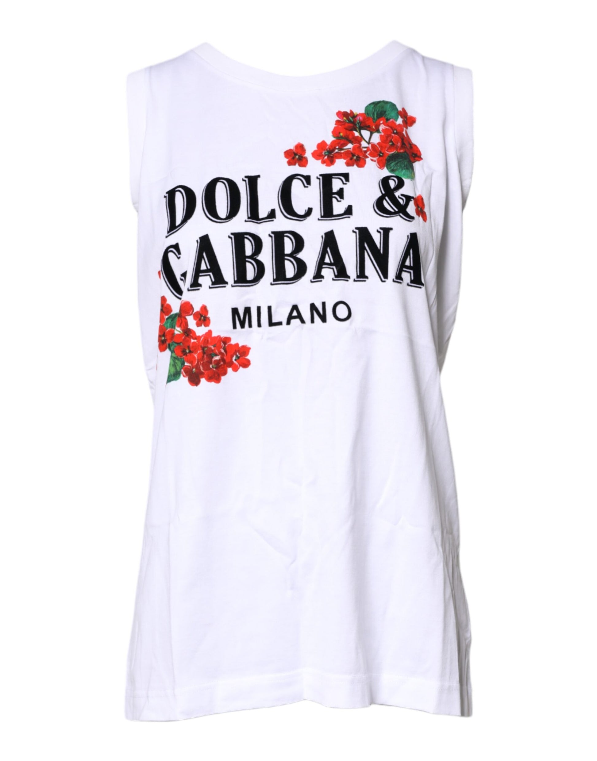 Dolce & Gabbana White Floral Printed Cotton Sleeveless T-shirt Dolce & Gabbana