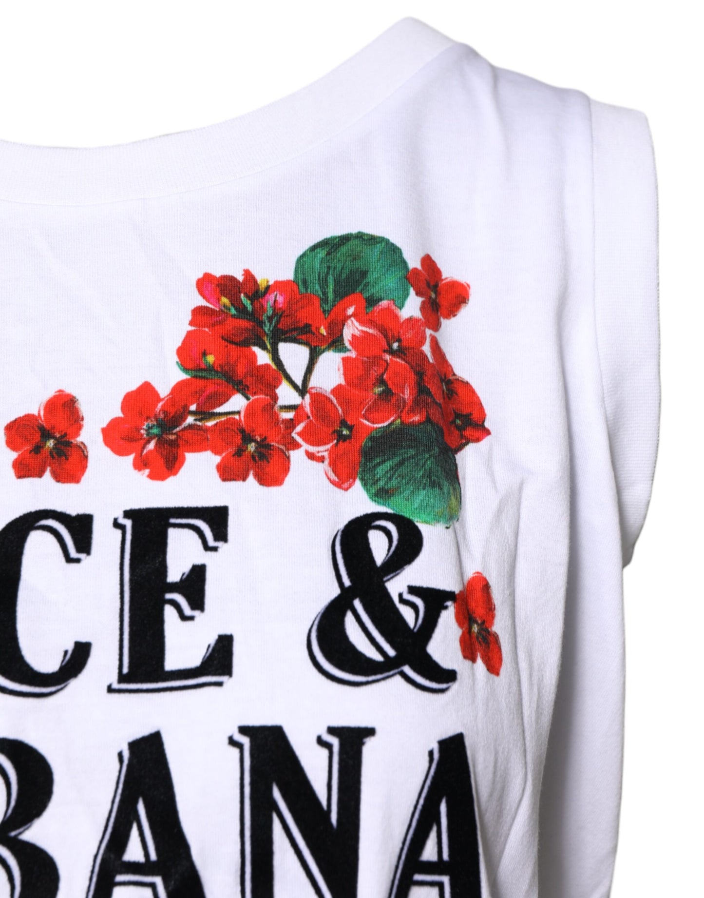 Dolce & Gabbana White Floral Printed Cotton Sleeveless T-shirt Dolce & Gabbana