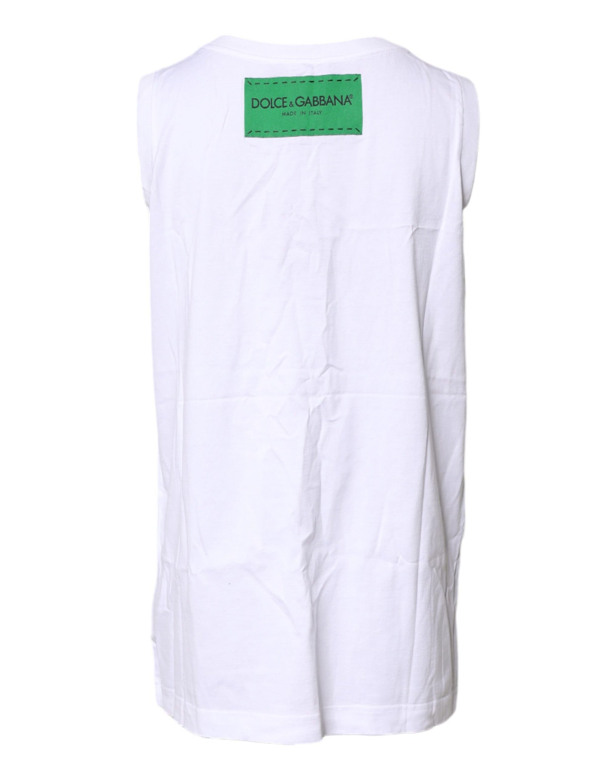 Dolce & Gabbana White Floral Printed Cotton Sleeveless T-shirt Dolce & Gabbana