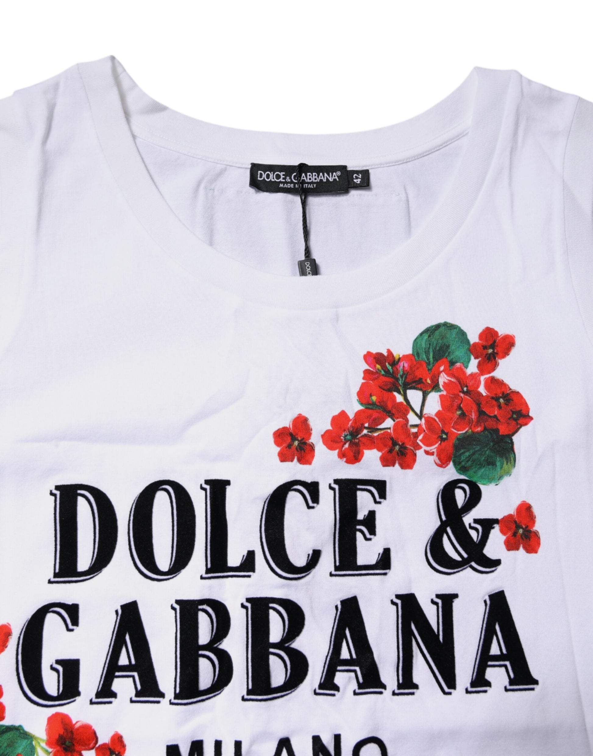 Dolce & Gabbana White Floral Printed Cotton Sleeveless T-shirt Dolce & Gabbana