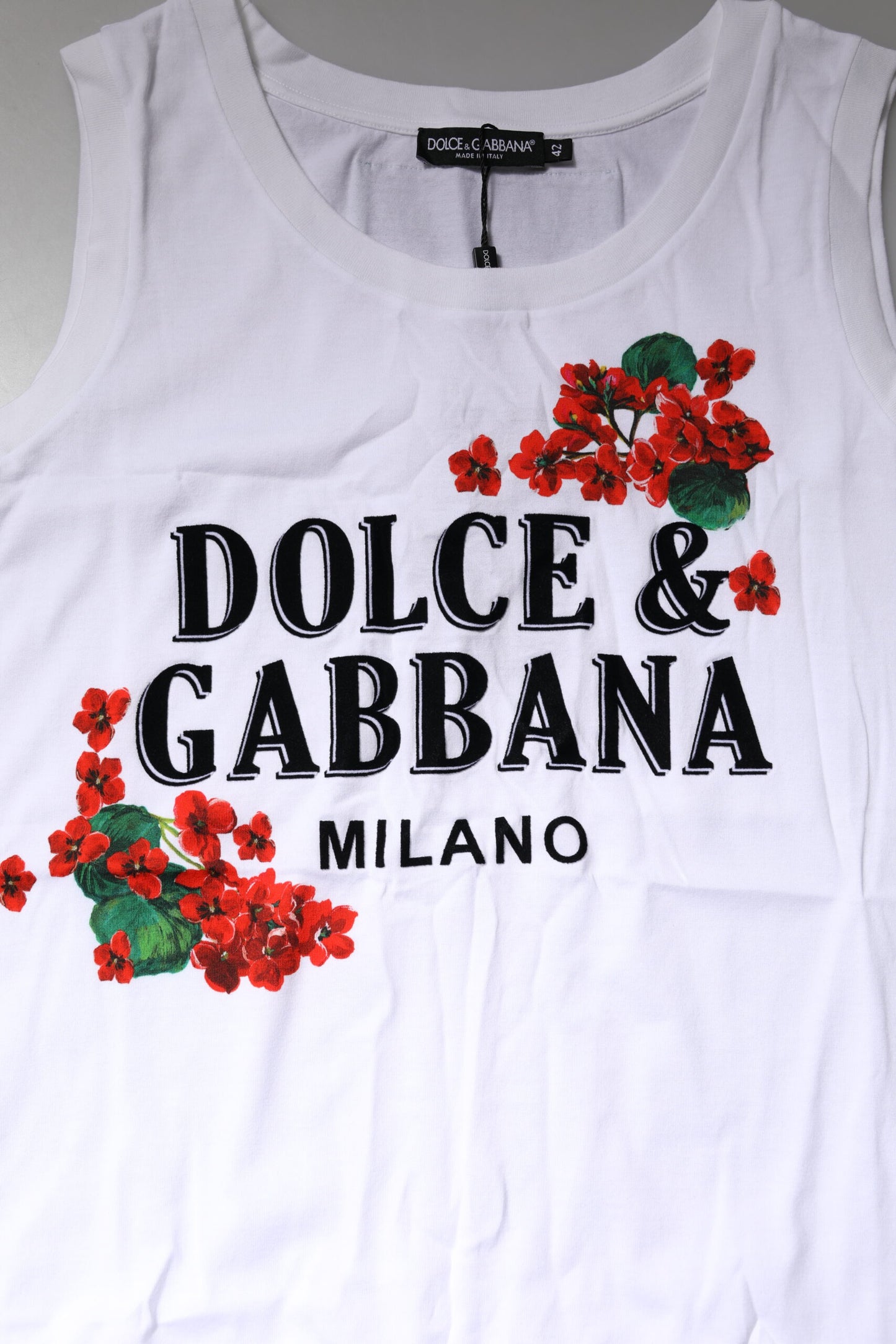 Dolce & Gabbana White Floral Printed Cotton Sleeveless T-shirt Dolce & Gabbana