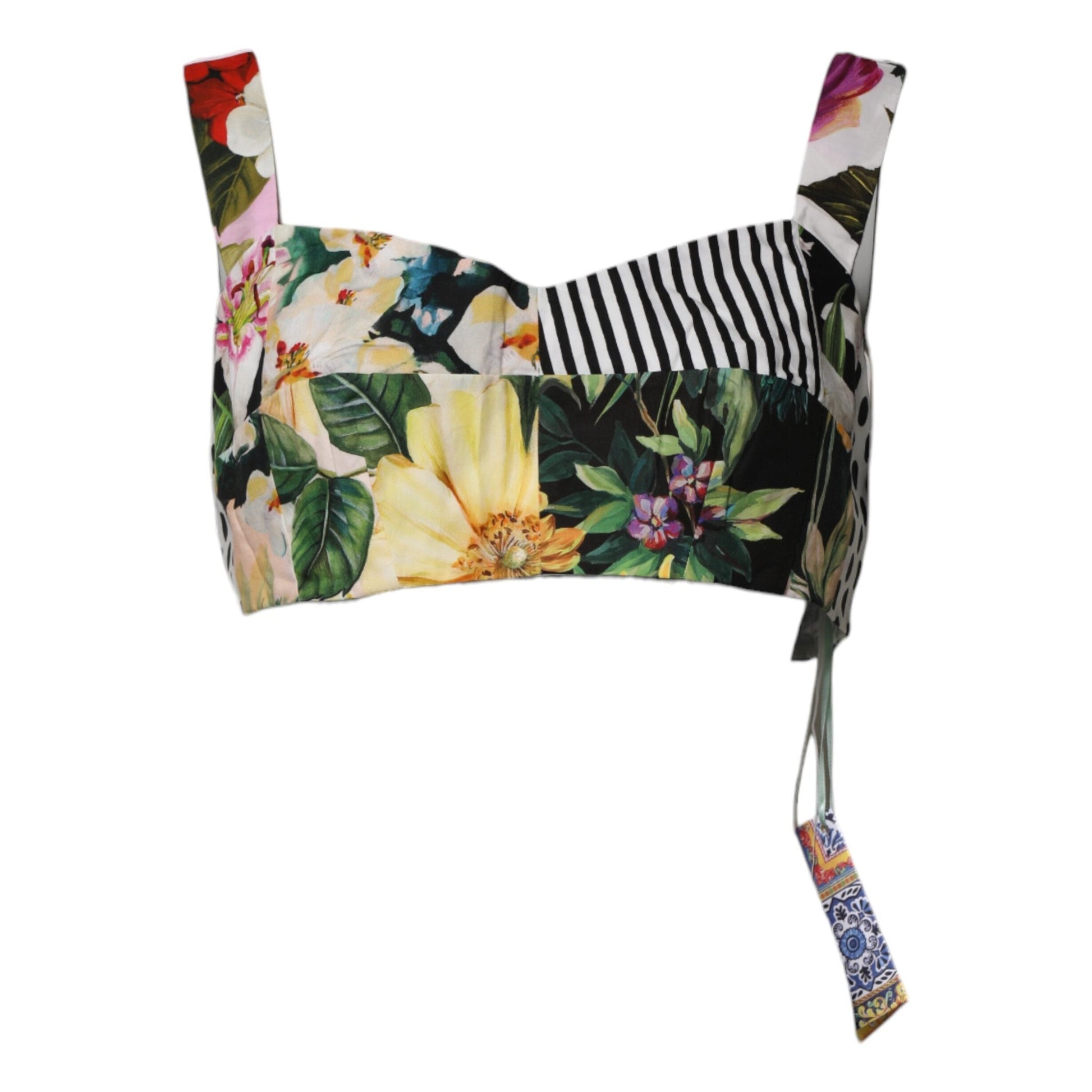 Dolce & Gabbana Multicolor Sweetheart Neck Patchwork Crop Top Dolce & Gabbana
