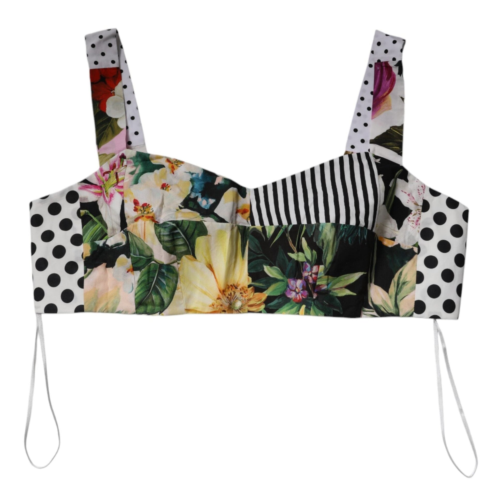 Dolce & Gabbana Multicolor Sweetheart Neck Patchwork Crop Top Dolce & Gabbana