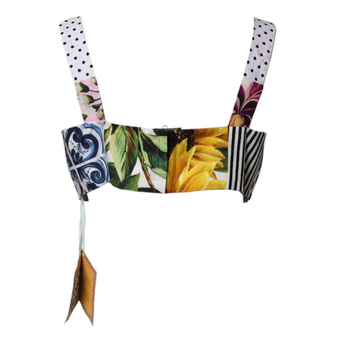Dolce & Gabbana Multicolor Sweetheart Neck Patchwork Crop Top Dolce & Gabbana