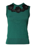 Dolce & Gabbana Green Wool Lace Detail Sleeveless Tank Top - Eljoys Fashion 
