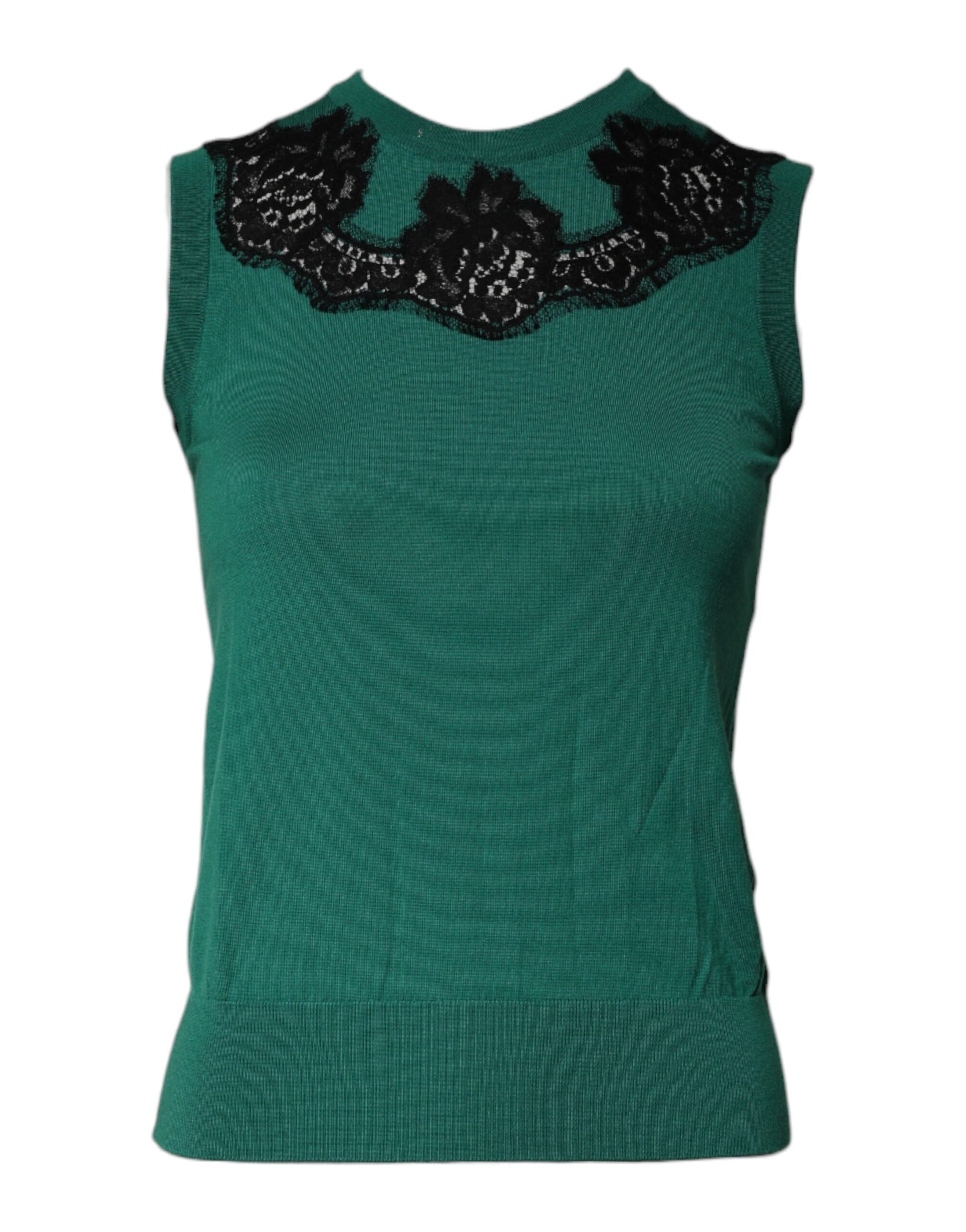 Dolce & Gabbana Green Wool Lace Detail Sleeveless Tank Top Dolce & Gabbana