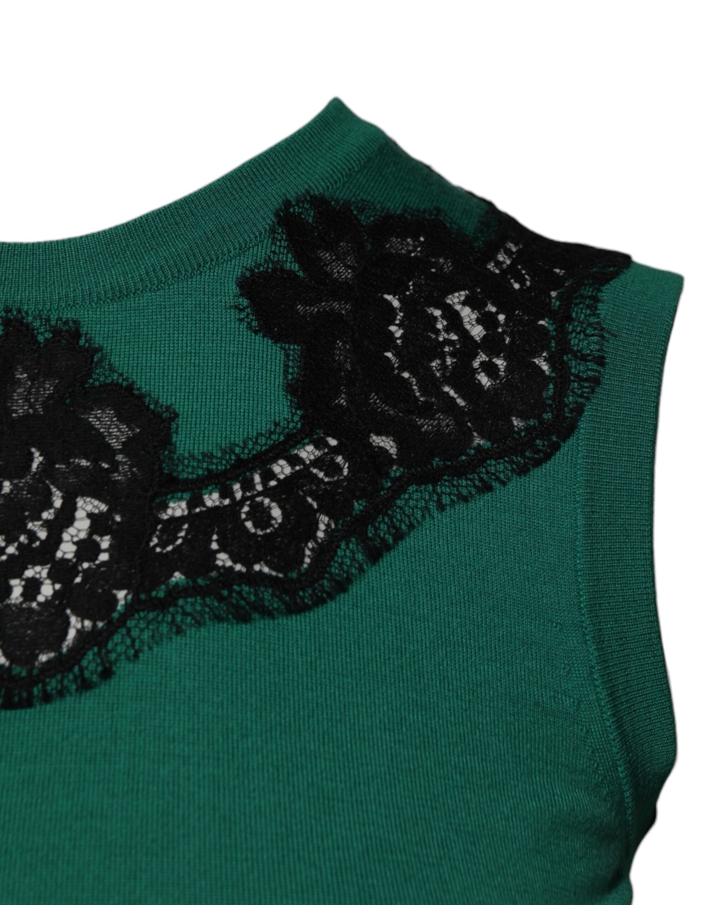 Dolce & Gabbana Green Wool Lace Detail Sleeveless Tank Top Dolce & Gabbana