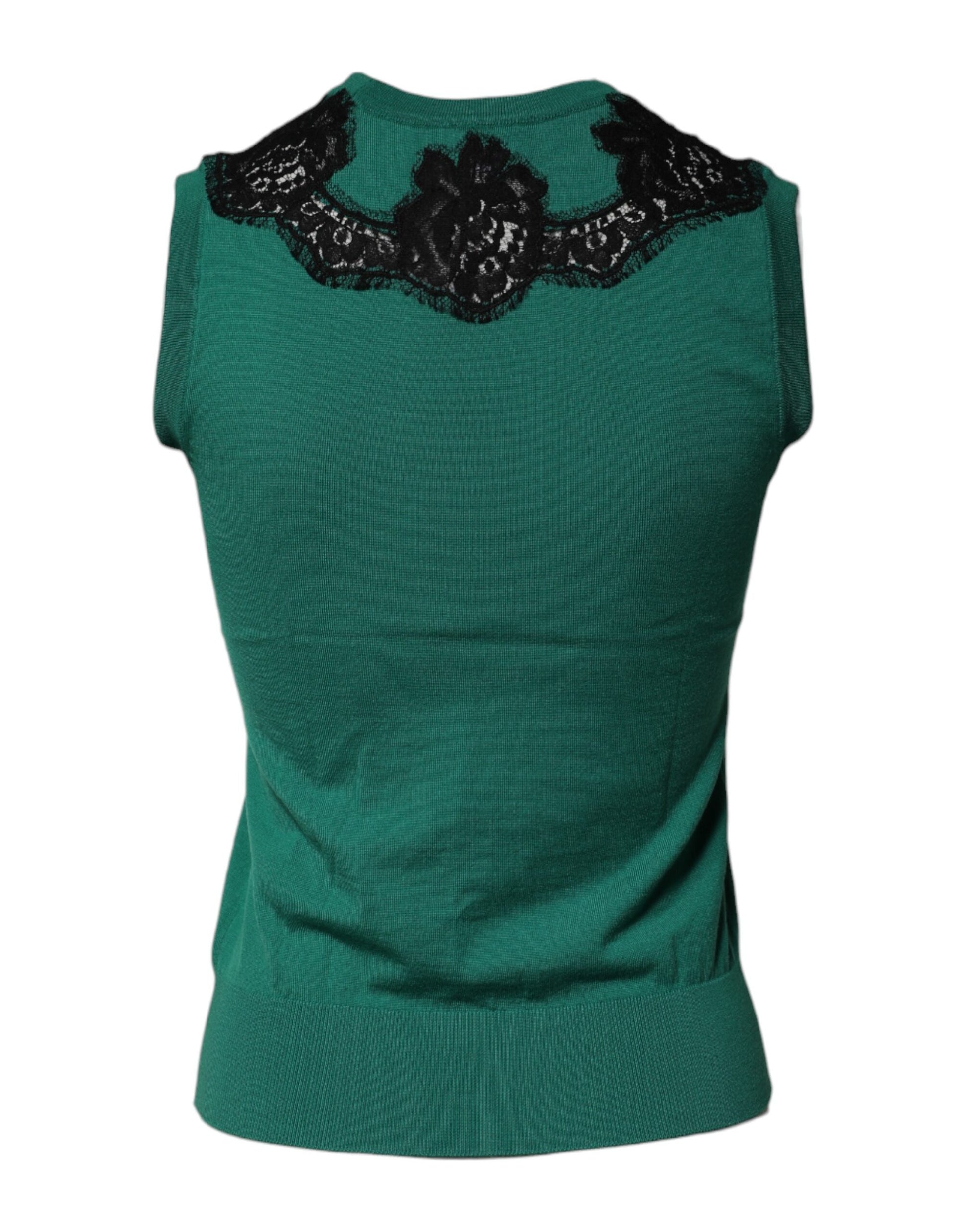 Dolce & Gabbana Green Wool Lace Detail Sleeveless Tank Top Dolce & Gabbana