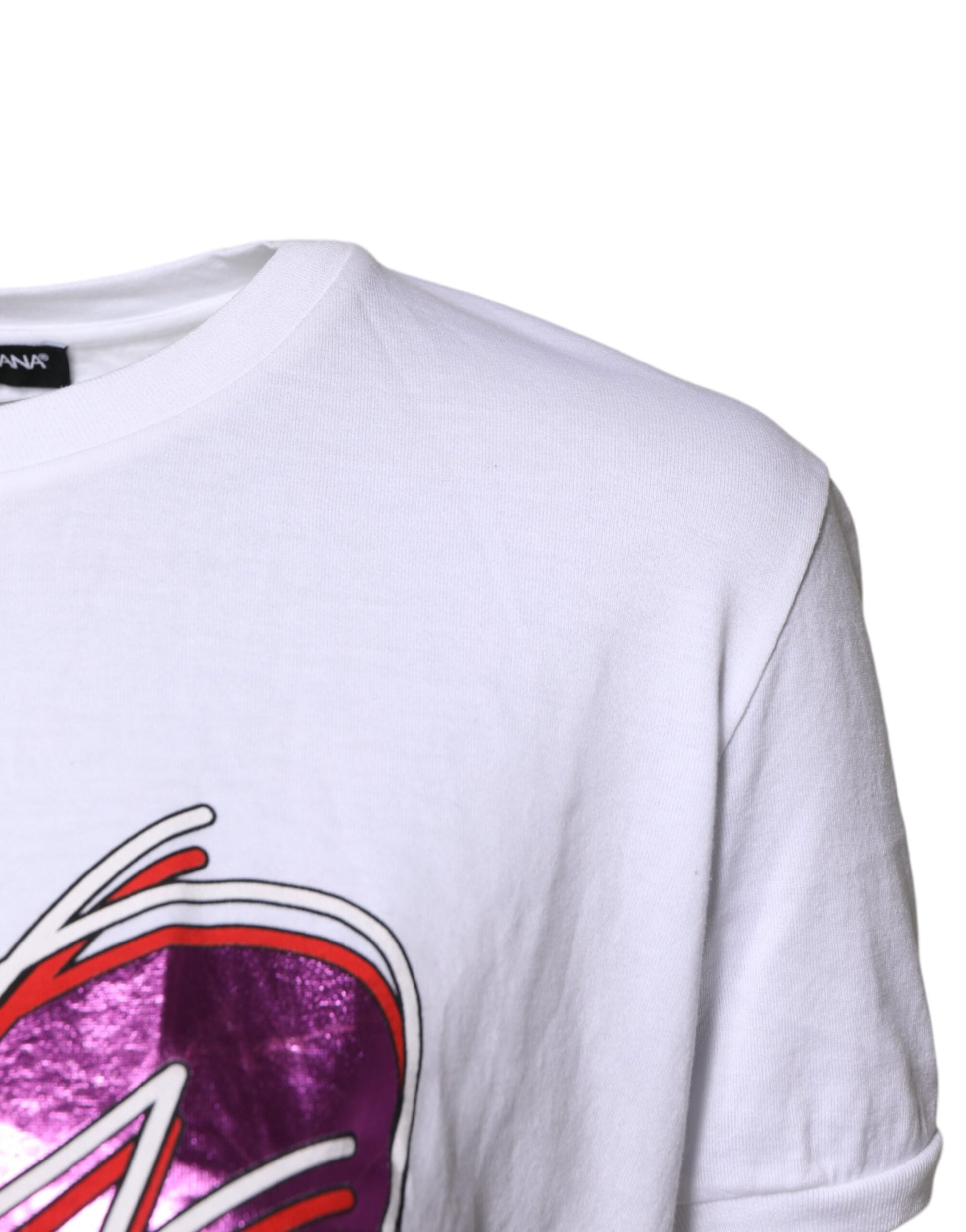 Dolce & Gabbana White Printed Cotton Round Neck Top T-shirt Dolce & Gabbana