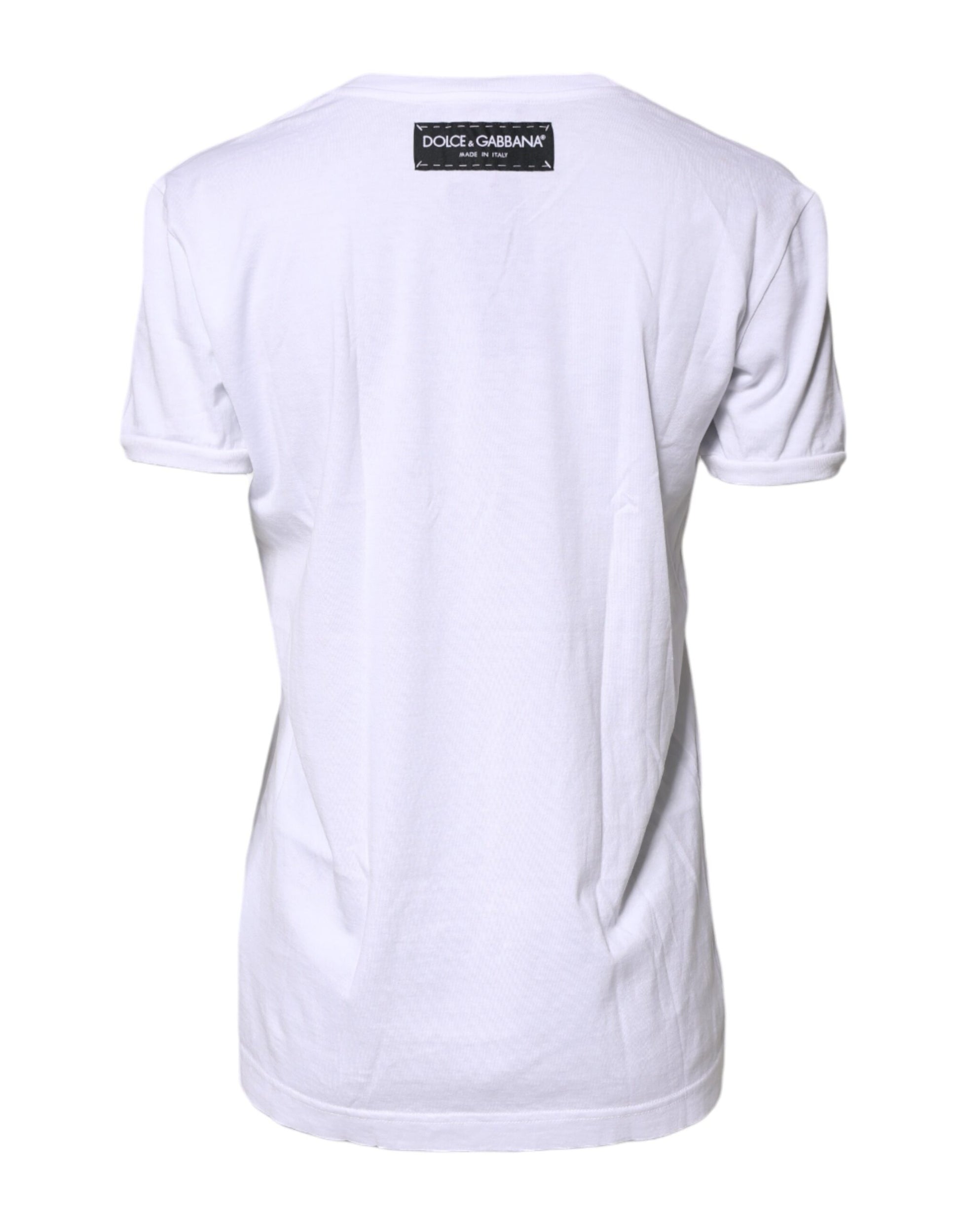 Dolce & Gabbana White Printed Cotton Round Neck Top T-shirt Dolce & Gabbana