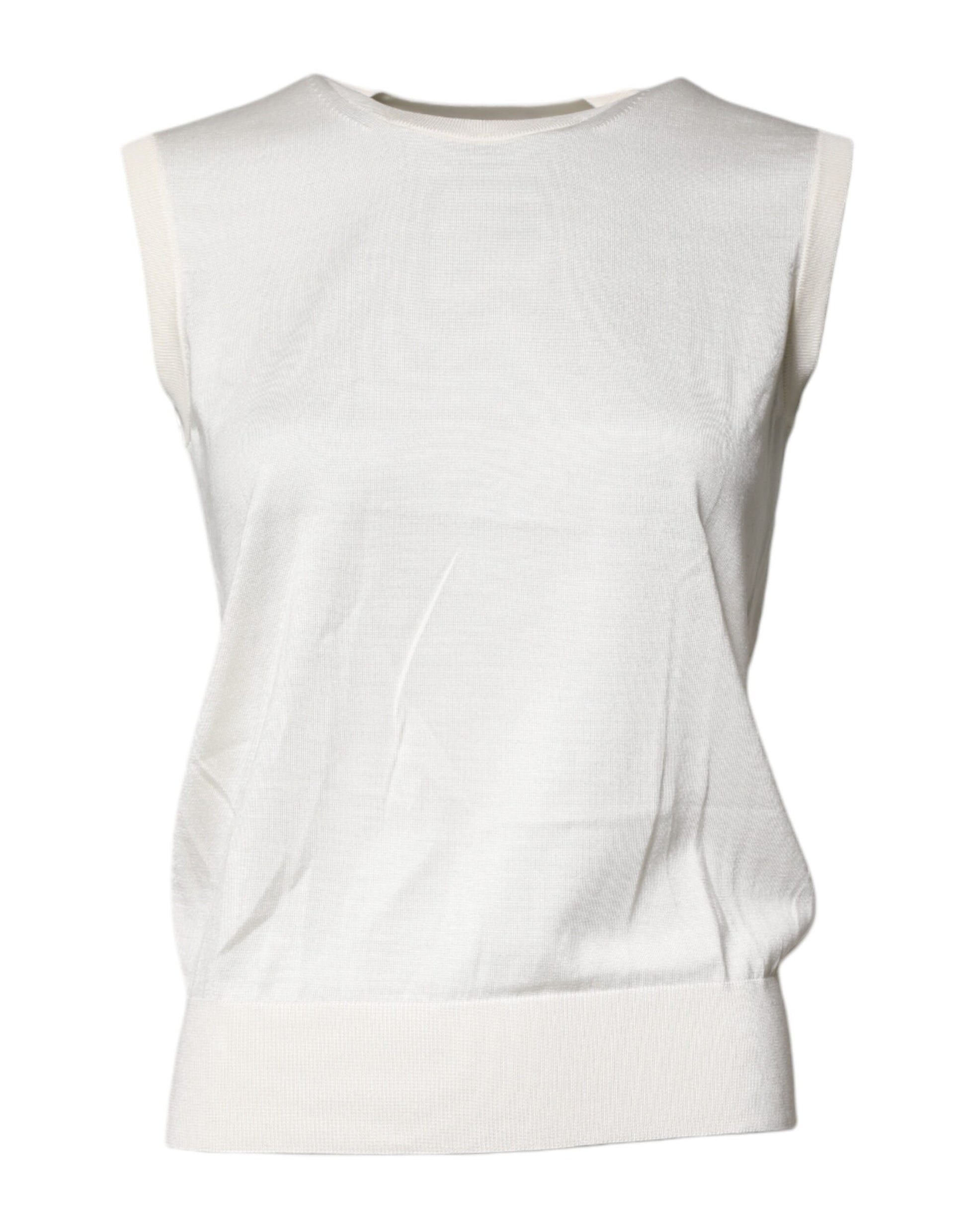 Dolce & Gabbana Cream Sleeveless Silk Round Neck Tank Top Dolce & Gabbana