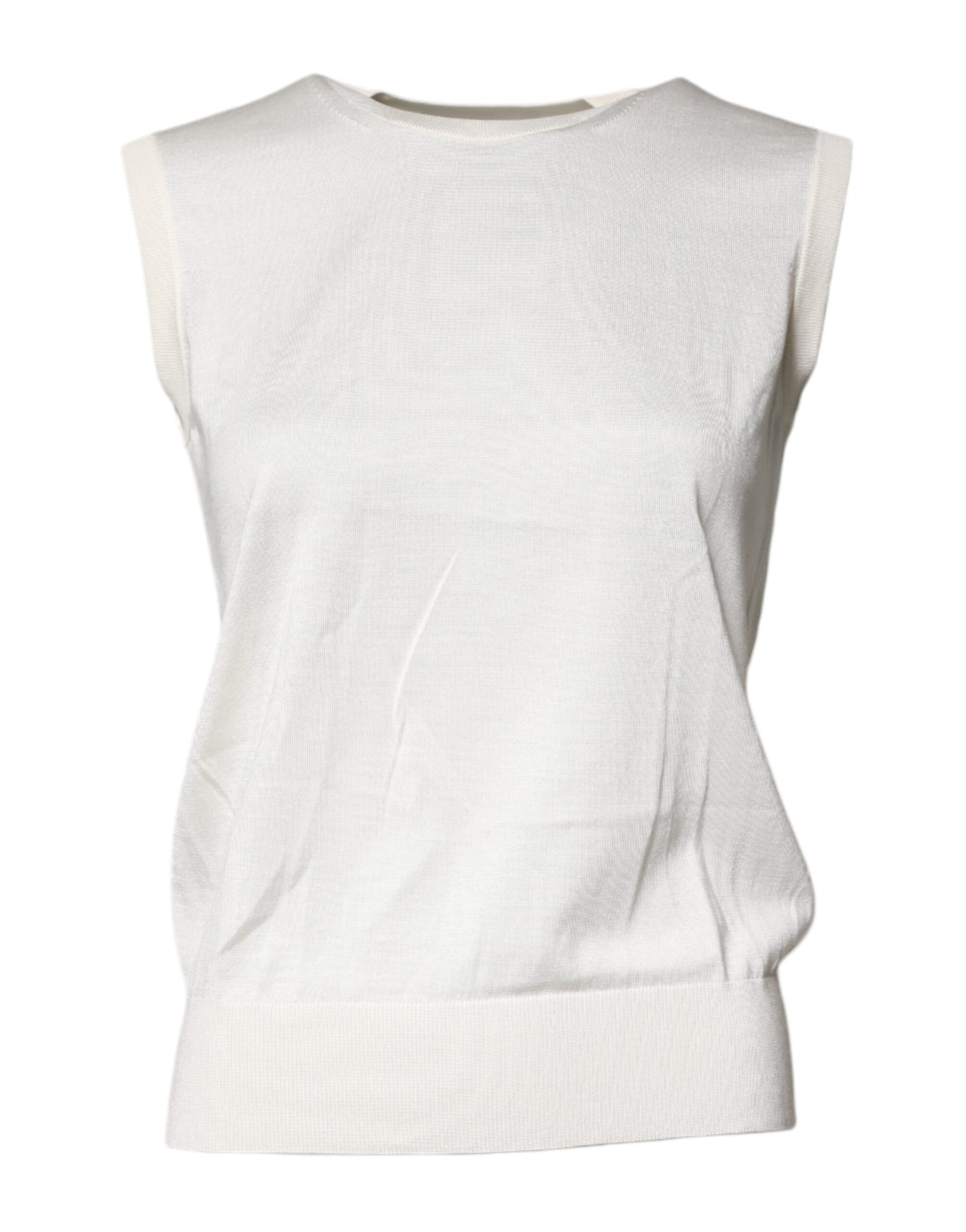Dolce & Gabbana Cream Sleeveless Silk Round Neck Tank Top Dolce & Gabbana