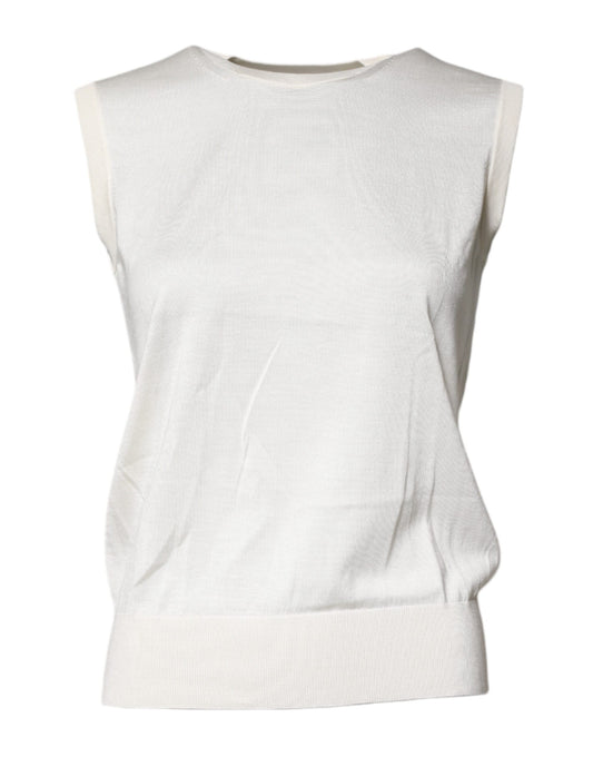 Dolce & Gabbana Cream Sleeveless Silk Round Neck Tank Top Dolce & Gabbana