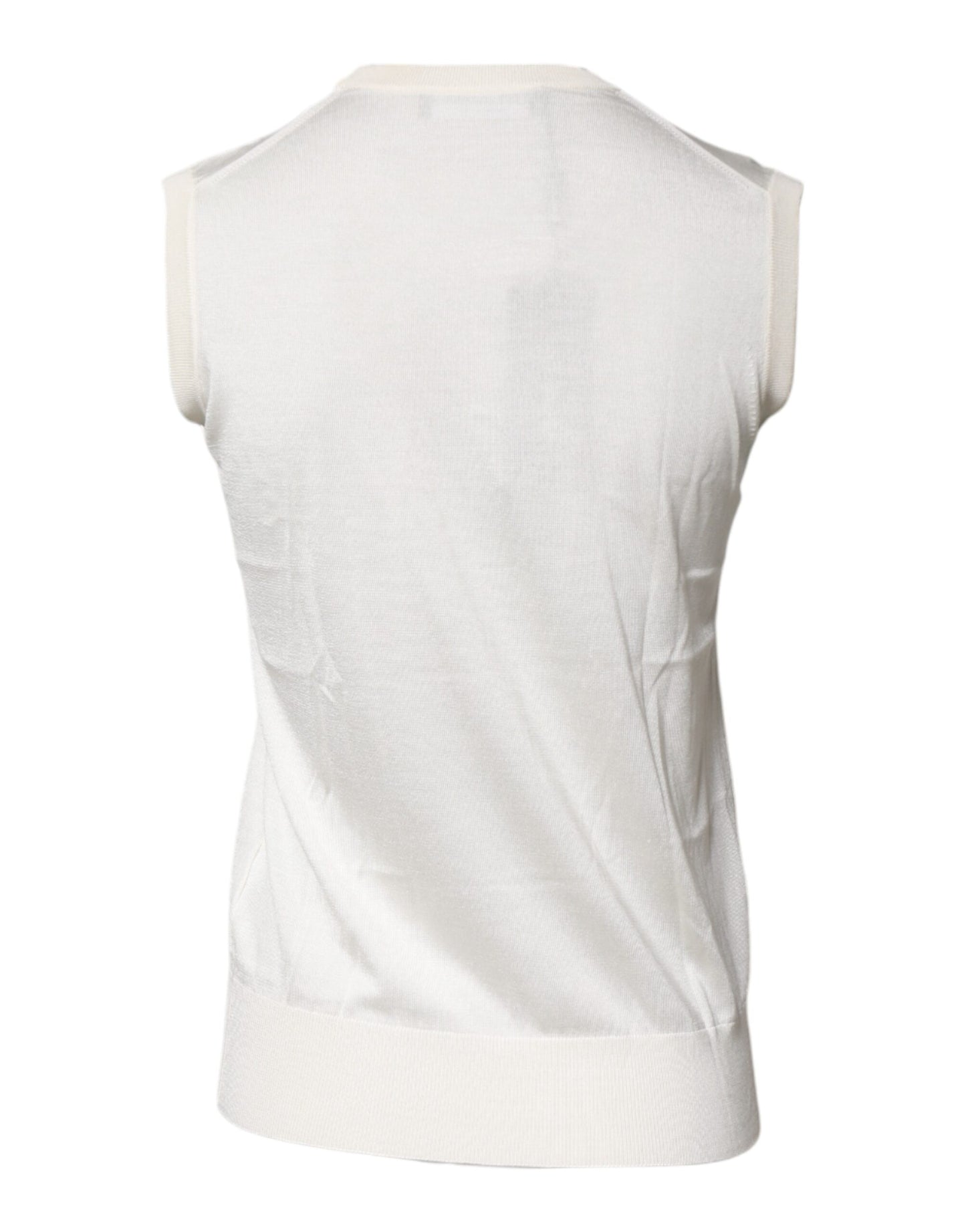 Dolce & Gabbana Cream Sleeveless Silk Round Neck Tank Top Dolce & Gabbana