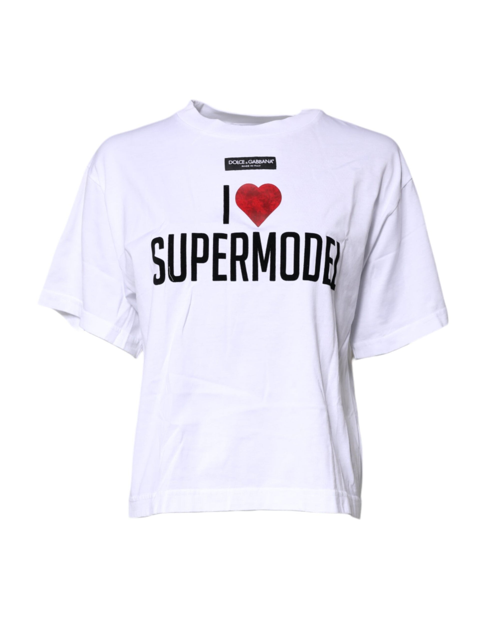 Dolce & Gabbana White Printed Round Neck Top Cotton T-shirt Dolce & Gabbana