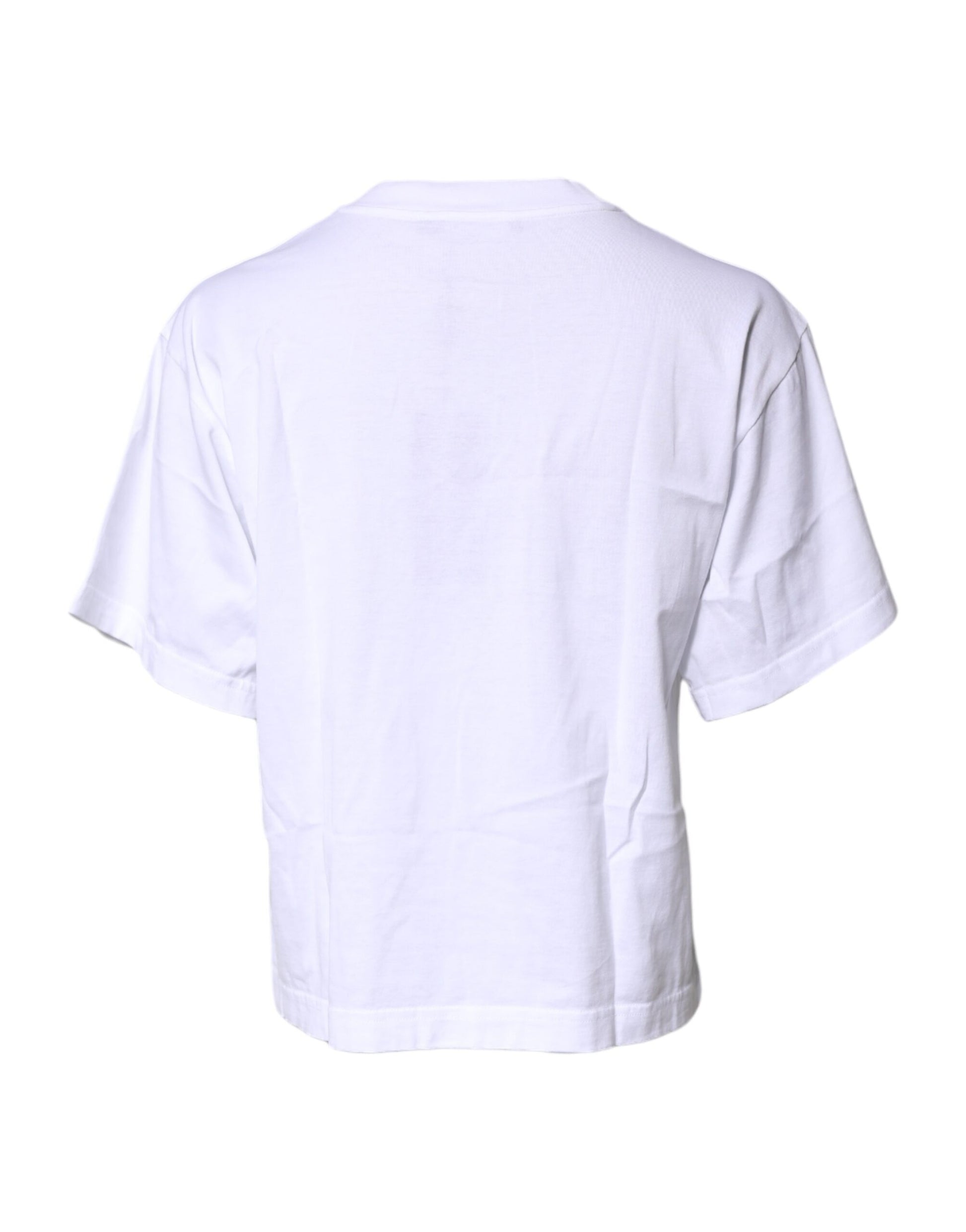 Dolce & Gabbana White Printed Round Neck Top Cotton T-shirt Dolce & Gabbana
