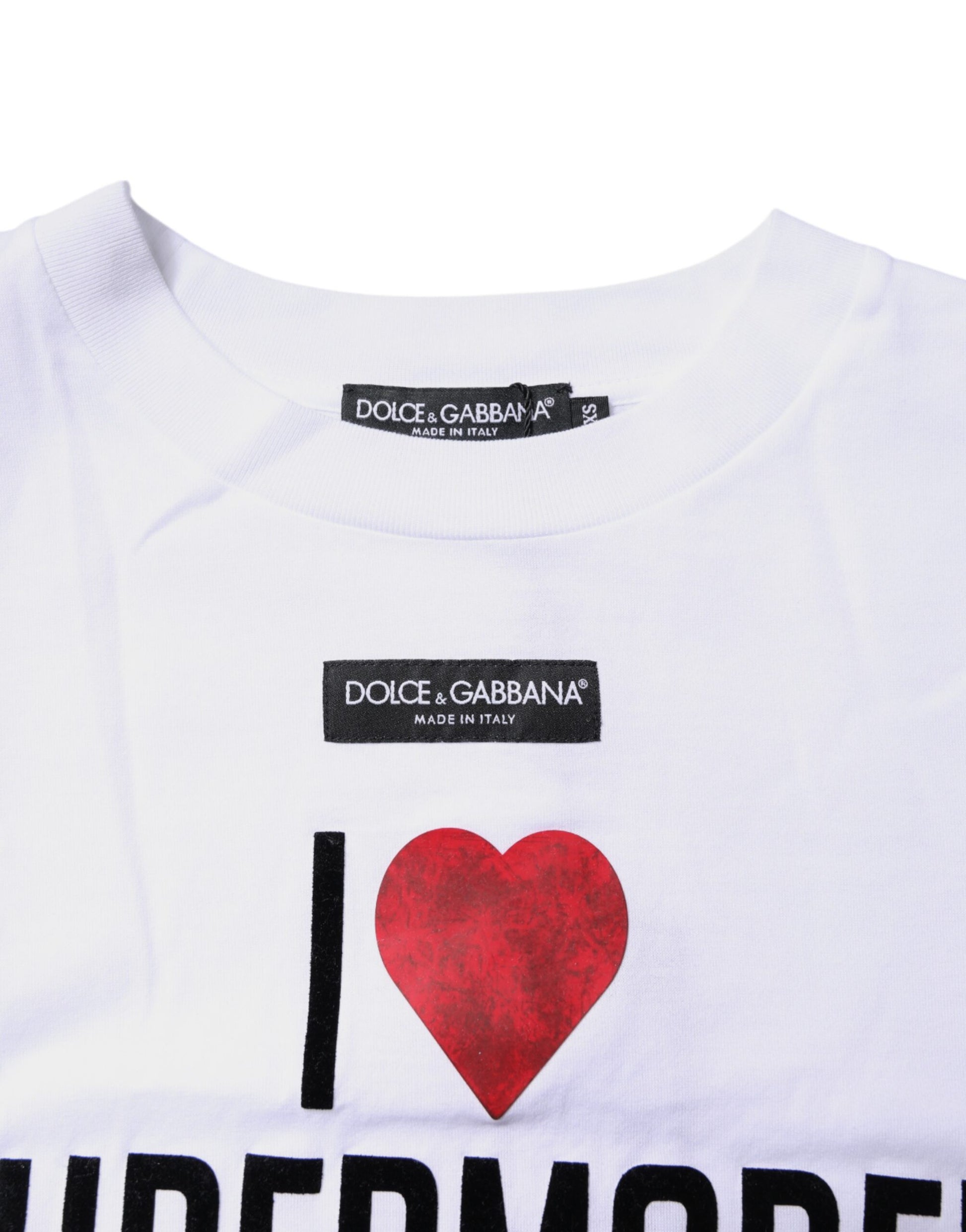Dolce & Gabbana White Printed Round Neck Top Cotton T-shirt Dolce & Gabbana